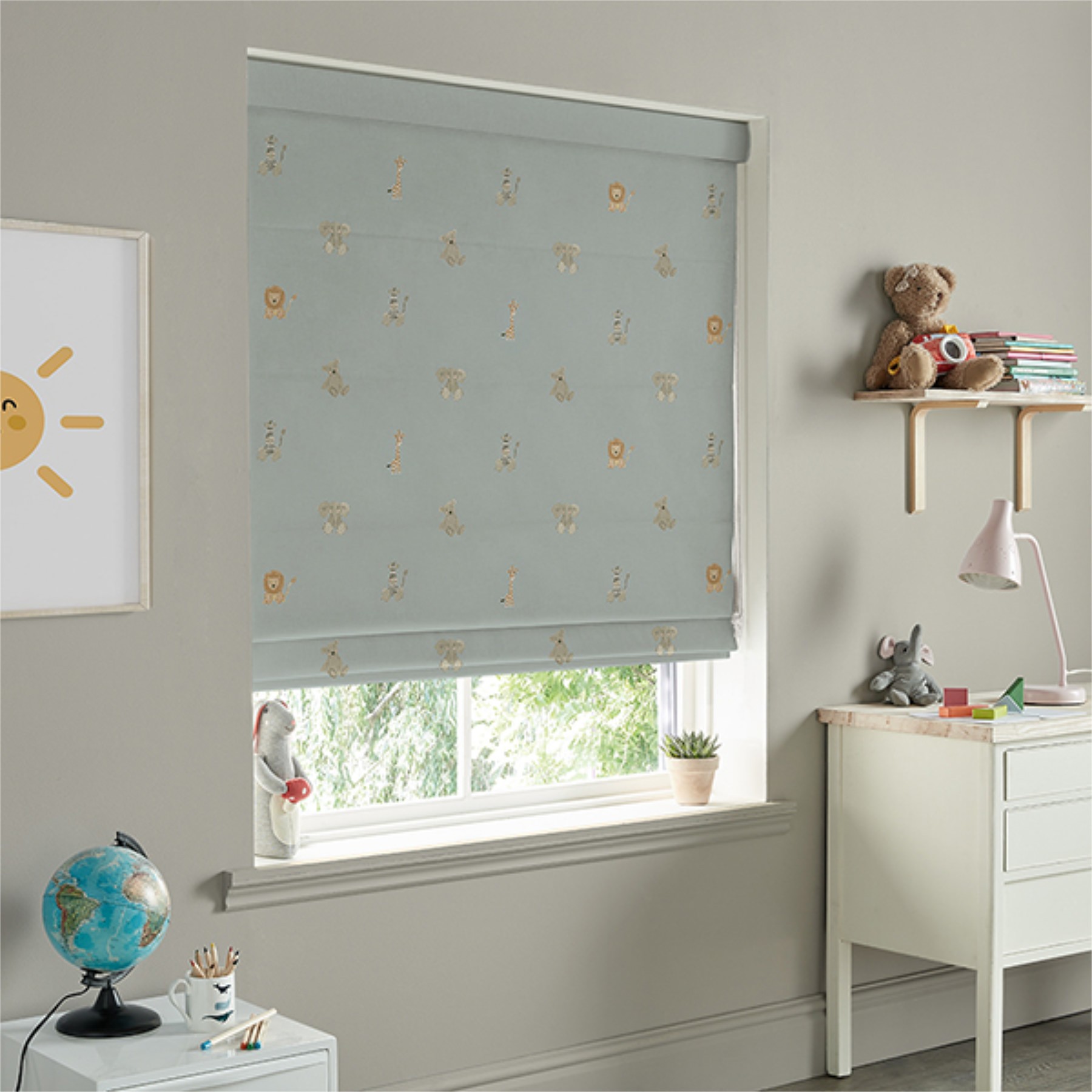 Sophie Allport Bears Sage Green Roman Blind