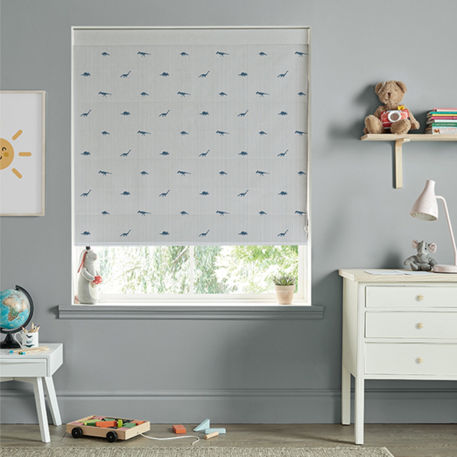 Sophie Allport Dinosaur Navy Roman Blind