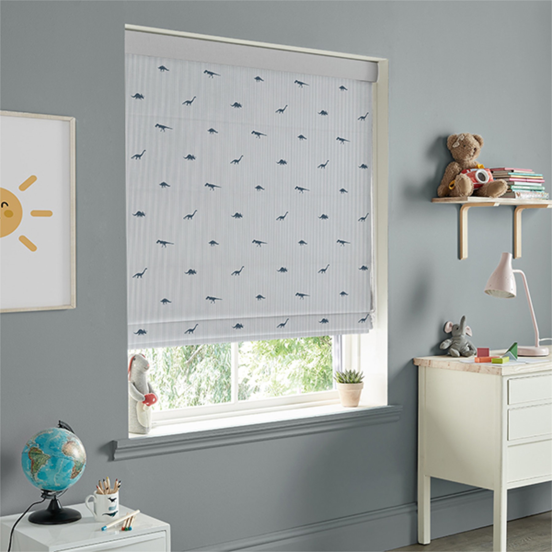 Sophie Allport Dinosaur Navy Roman Blind