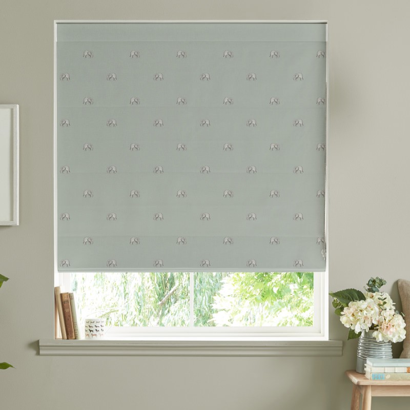 Sophie Allport Elephant  Green Grey Roman Blind