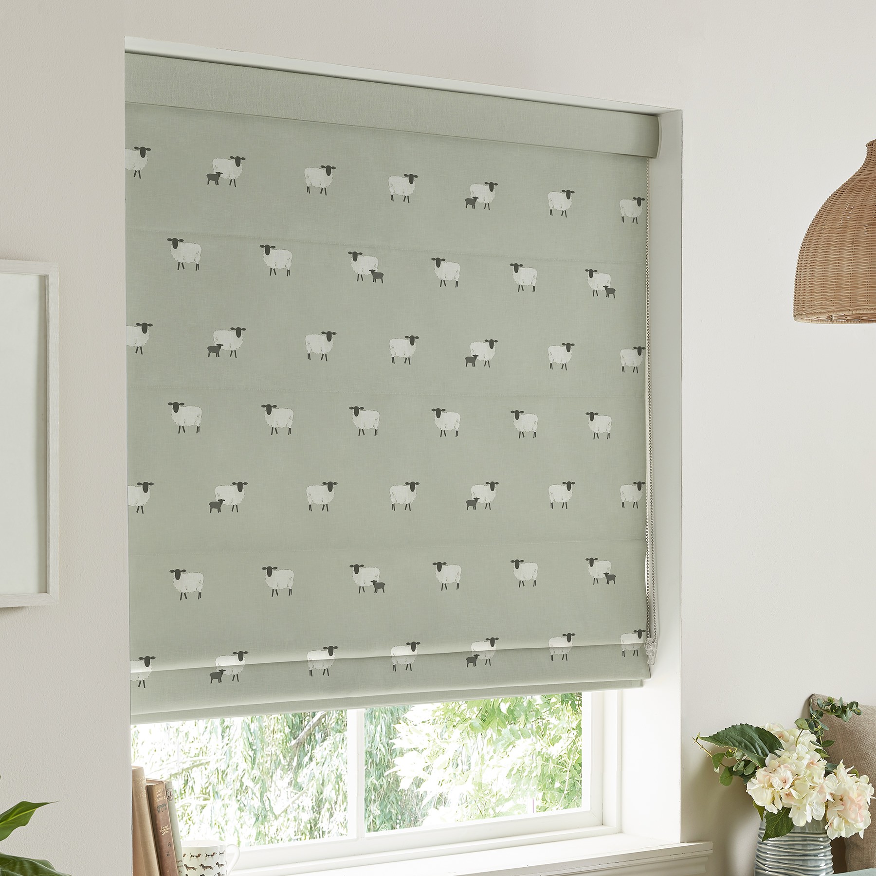 Sophie Allport Sheep  Sage Roman Blind