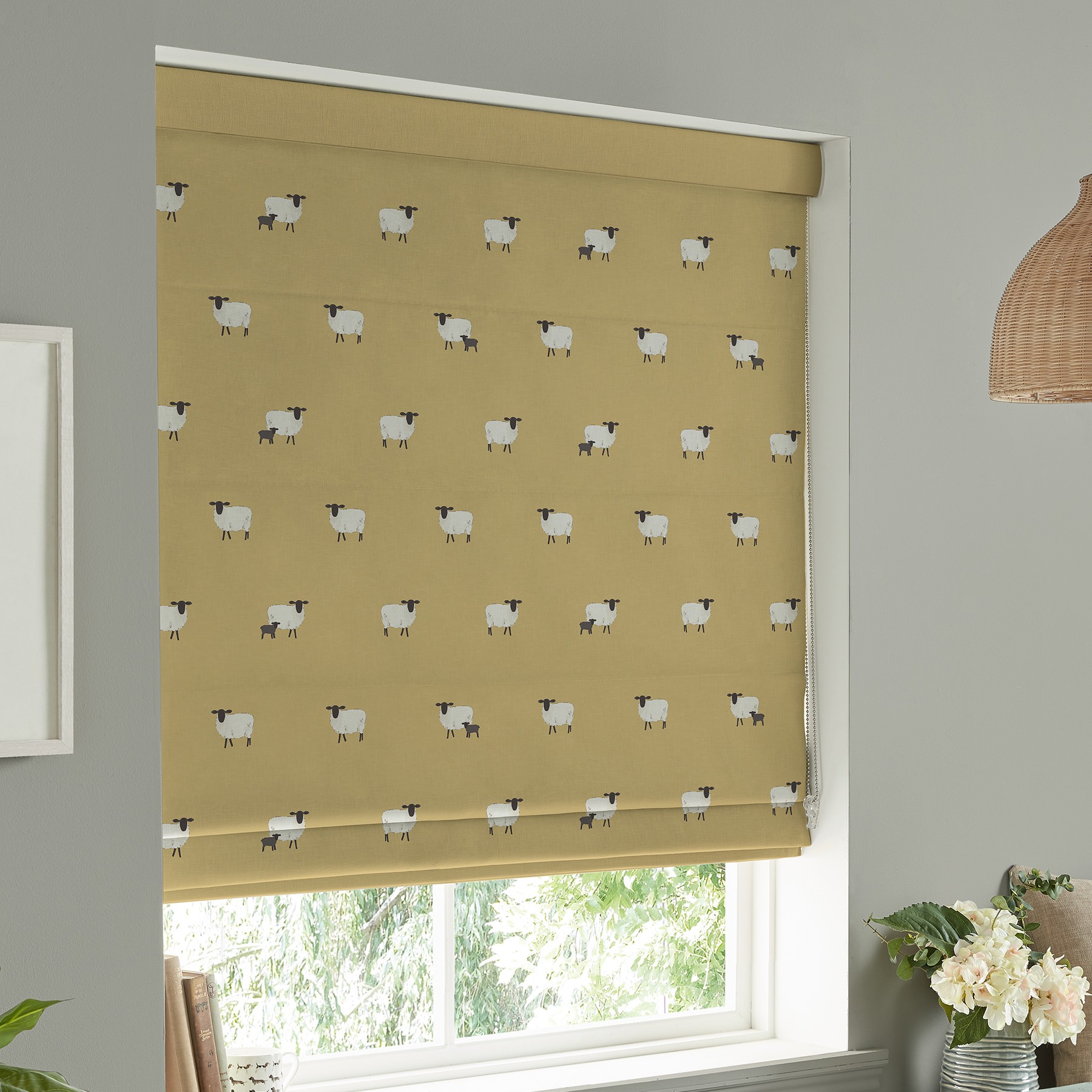 Sophie Allport Sheep  Ochre Roman Blind