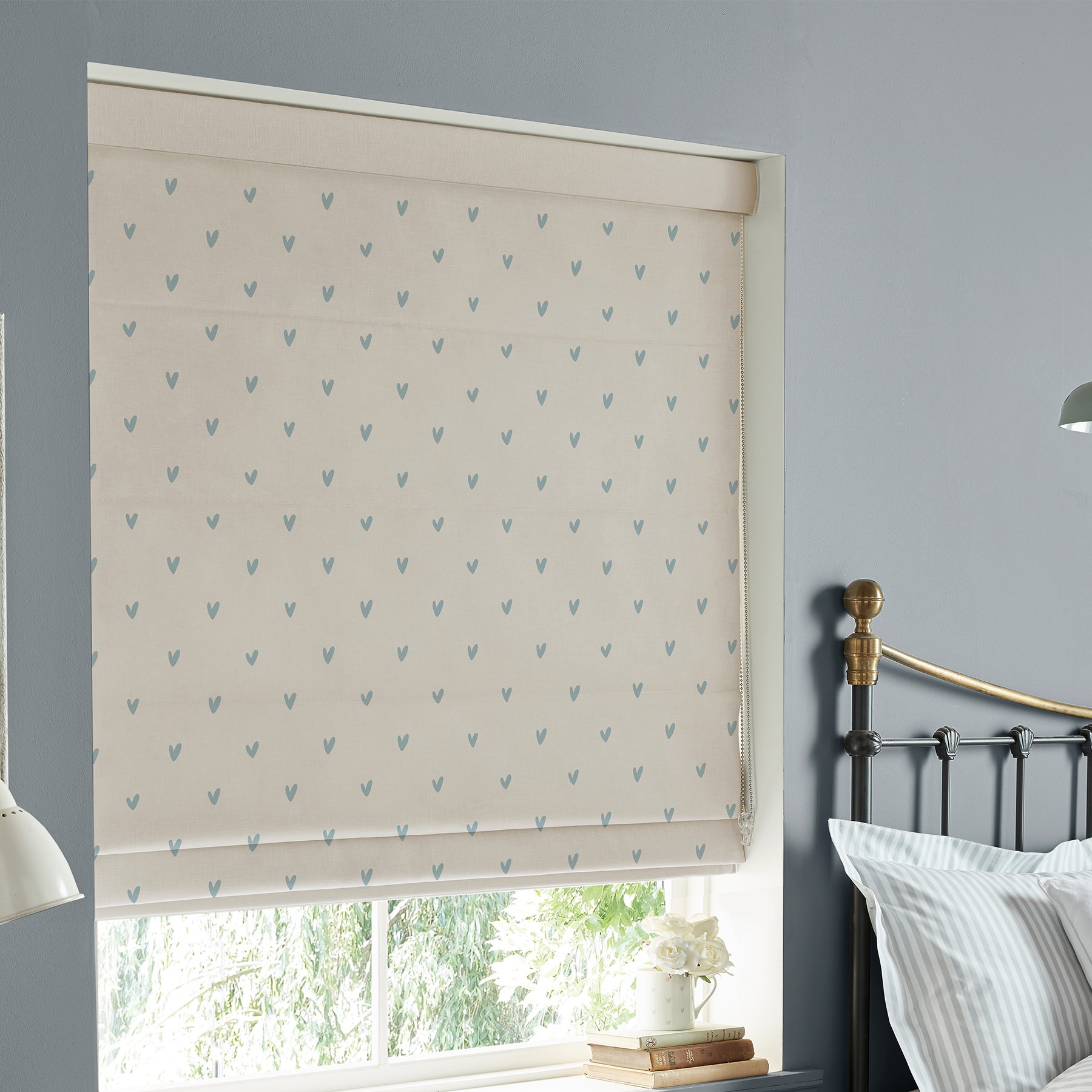 Sophie Allport Hearts Duckegg Roman Blind