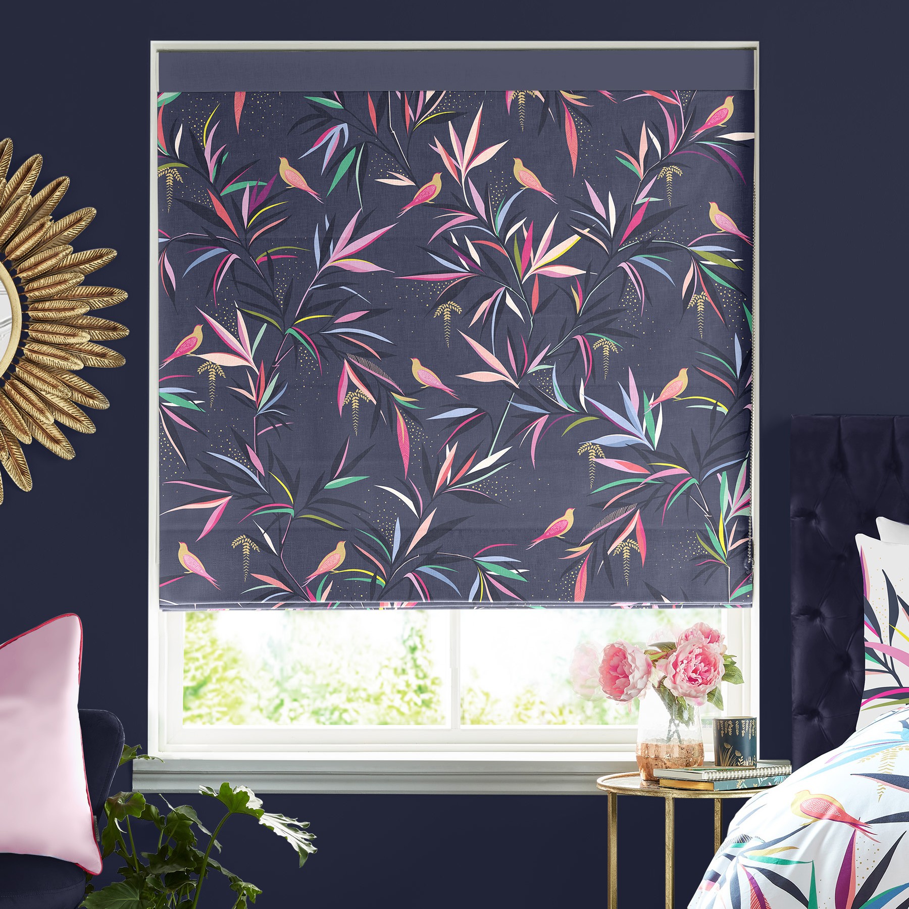 Sara Miller Bamboo Smokey Blue Roman Blind