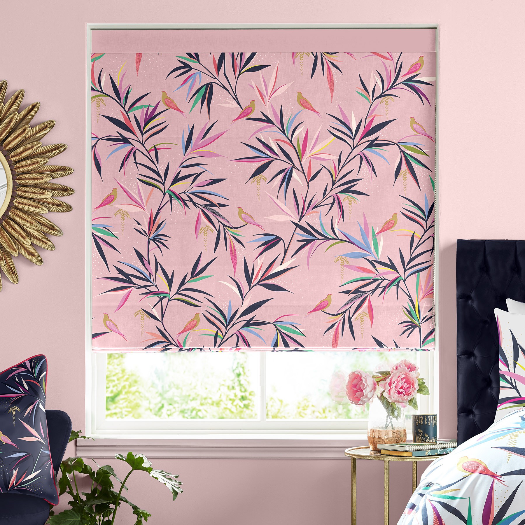 Sara Miller Bamboo Soft Pink Roman Blind