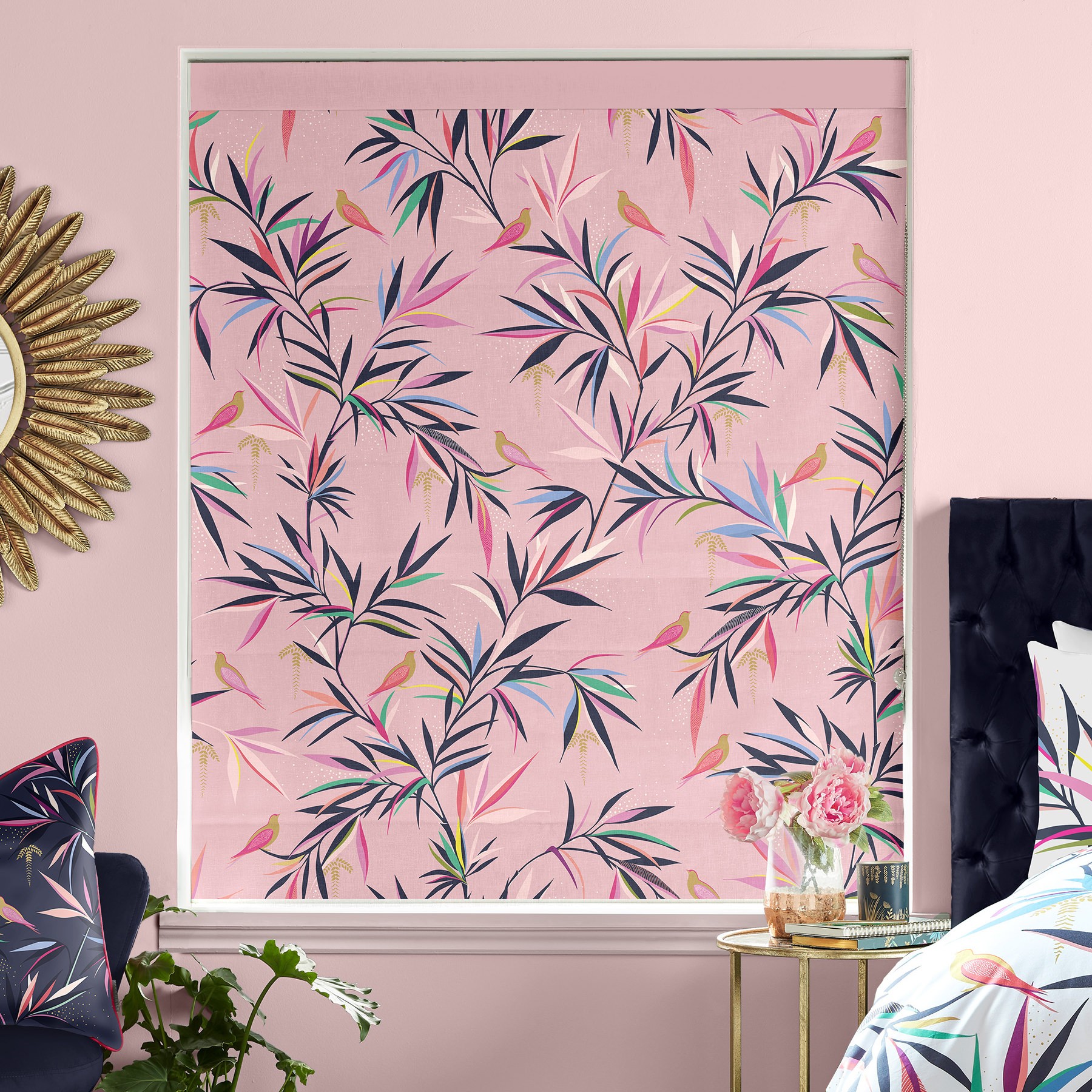 Sara Miller Bamboo Soft Pink Roman Blind