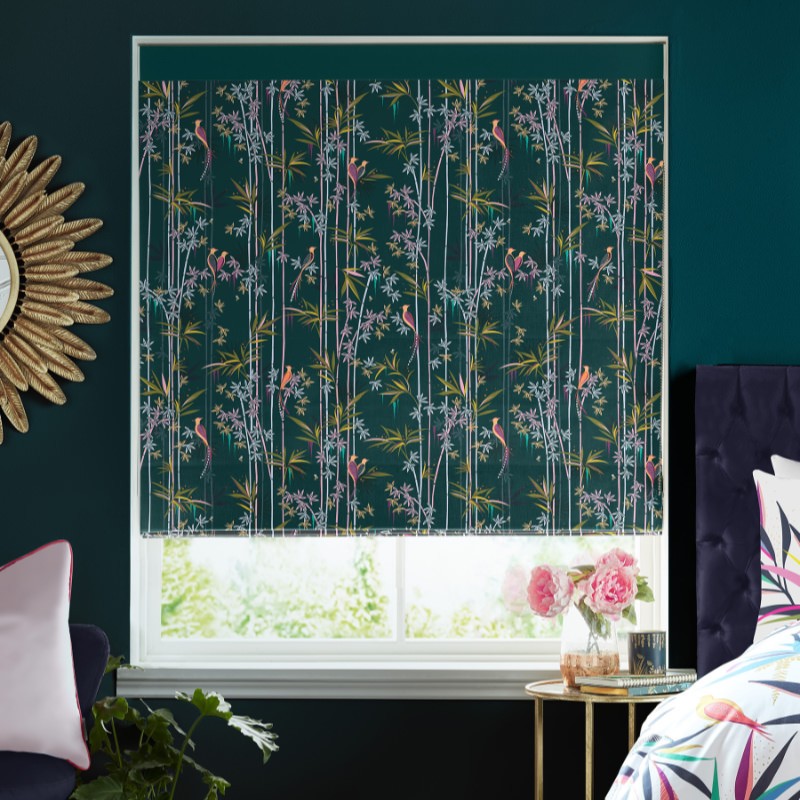 Sara Miller Linear Bamboo Dark Green Roman Blind