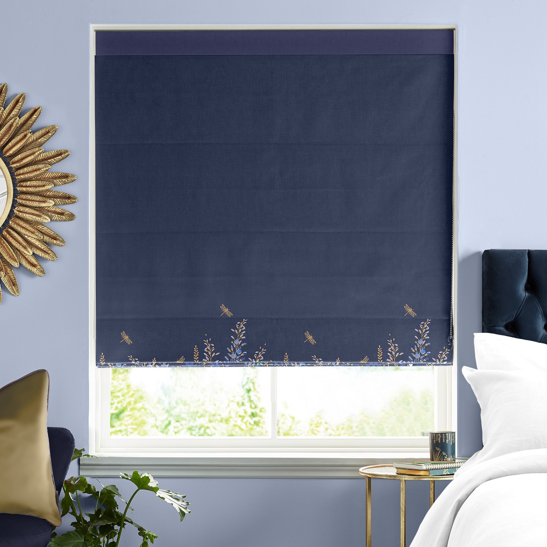 Sara Miller Wisteria Navy Roman Blind