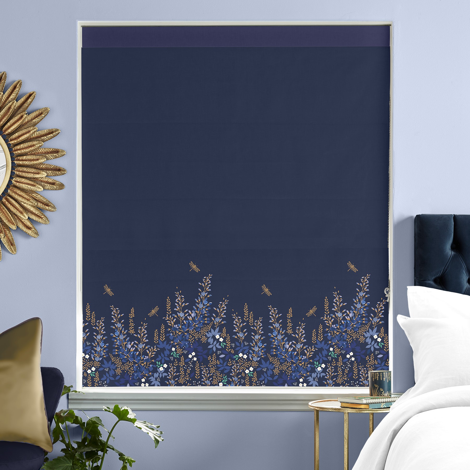 Sara Miller Wisteria Navy Roman Blind