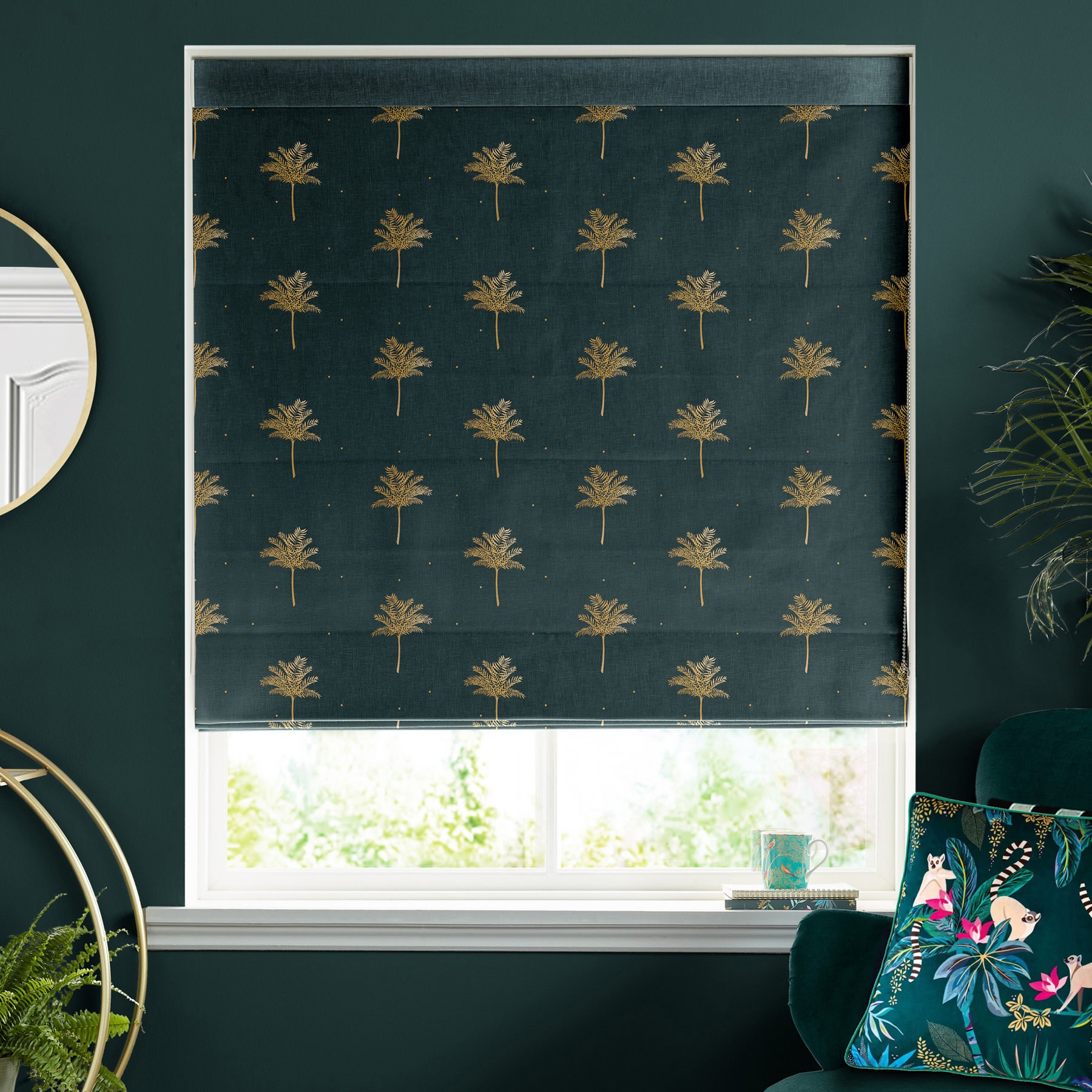 Sara Miller Small Palm Tree Forest Green Roman Blind