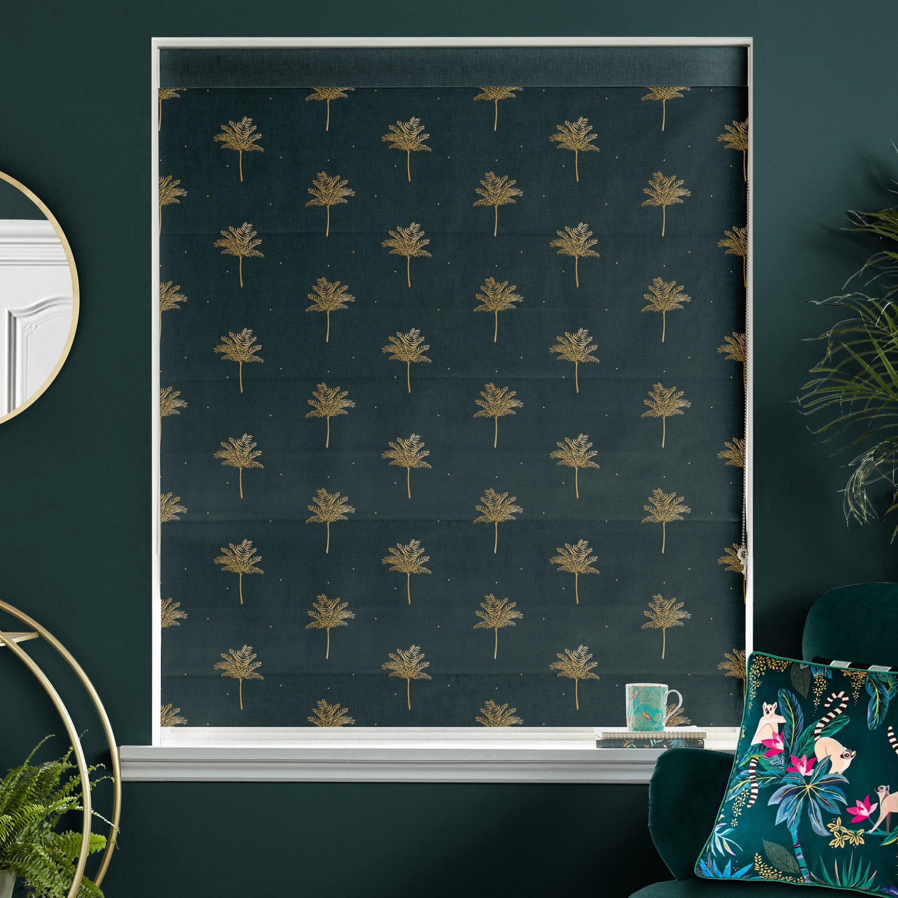 Sara Miller Small Palm Tree Forest Green Roman Blind