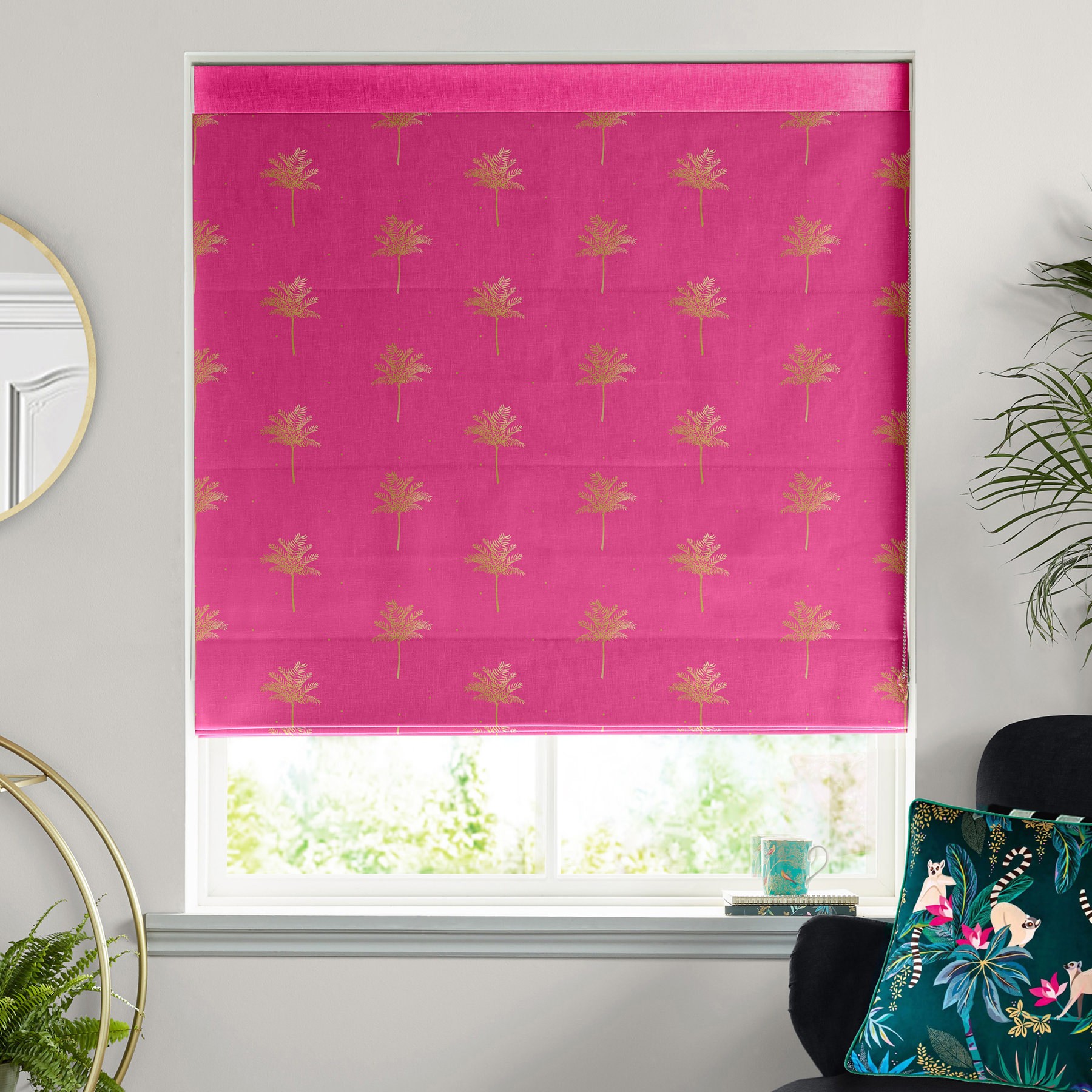 Sara Miller Small Palm Tree Pink Roman Blind