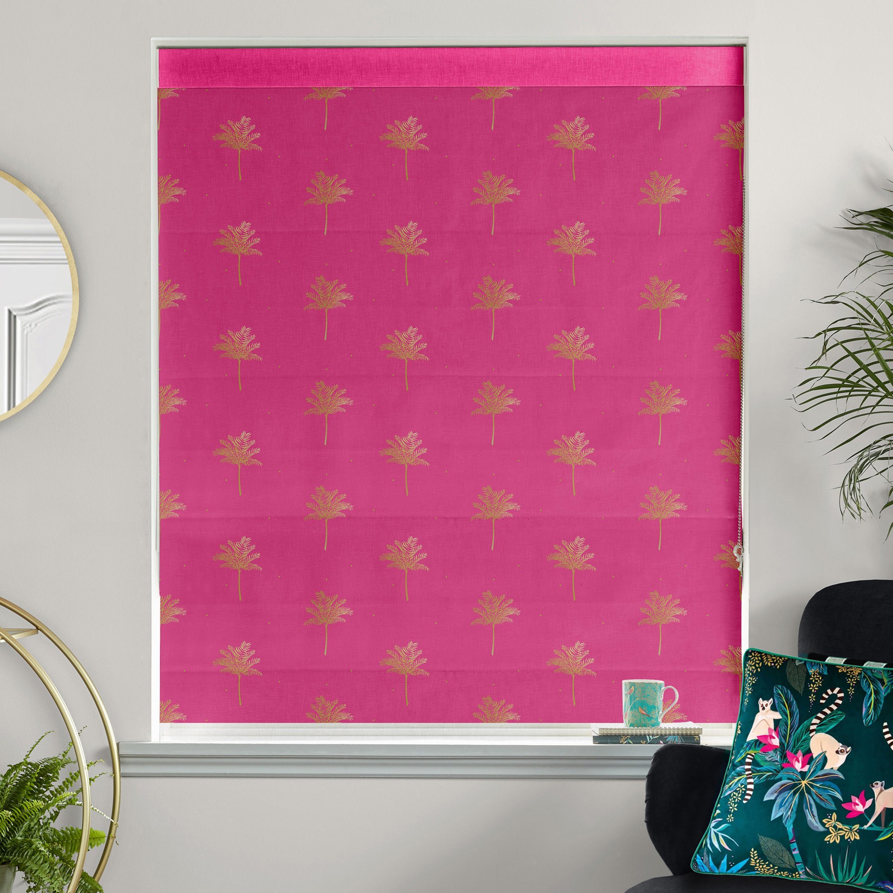 Sara Miller Small Palm Tree Pink Roman Blind