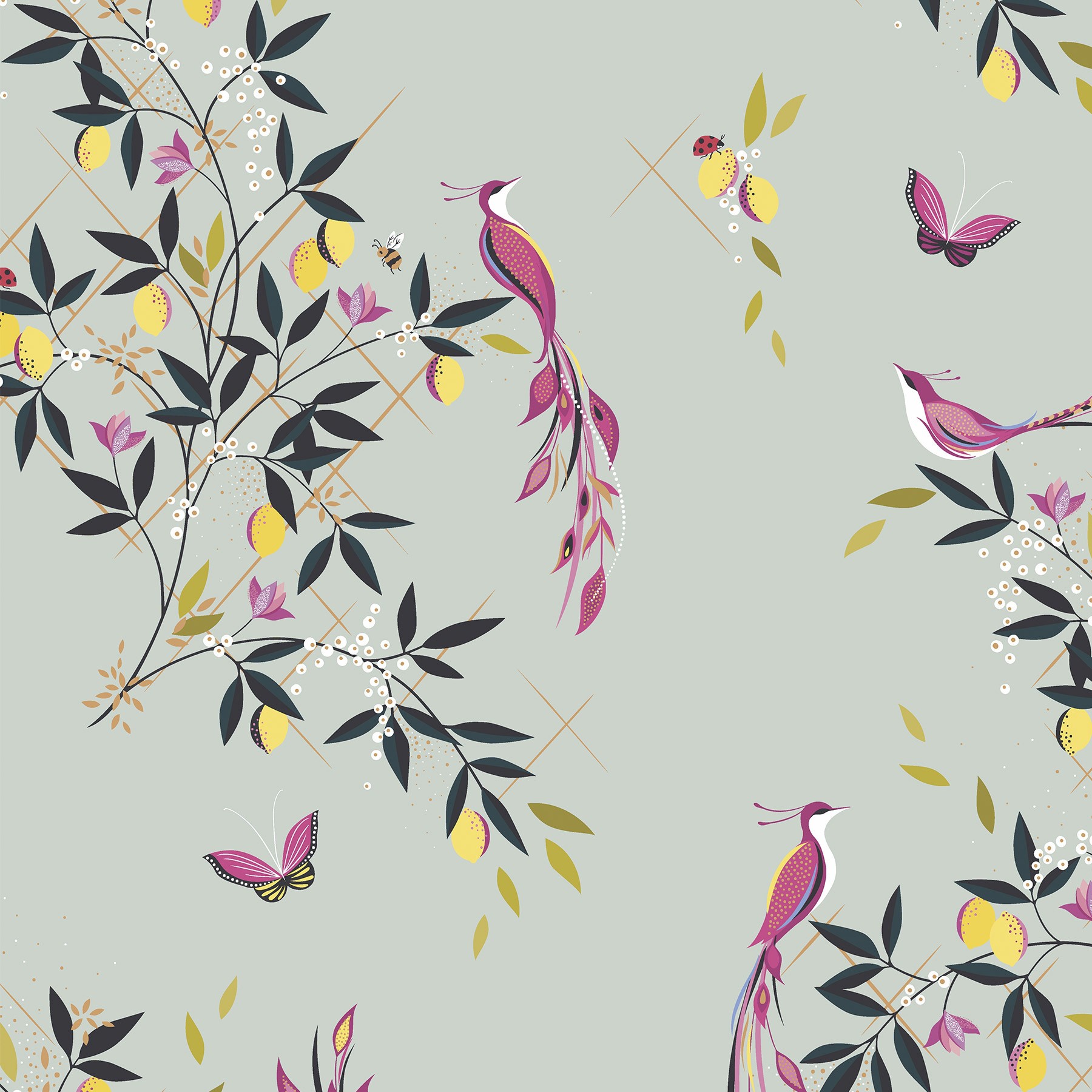 Sara Miller Birds & Trellis Duckegg Roman Blind