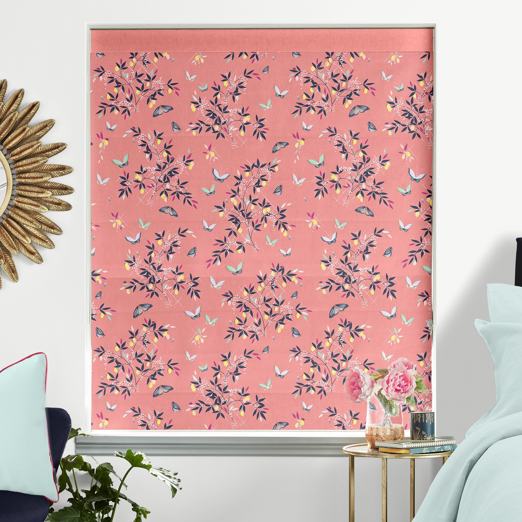 Sara Miller Butterflies & Trellis Peach Roman Blind