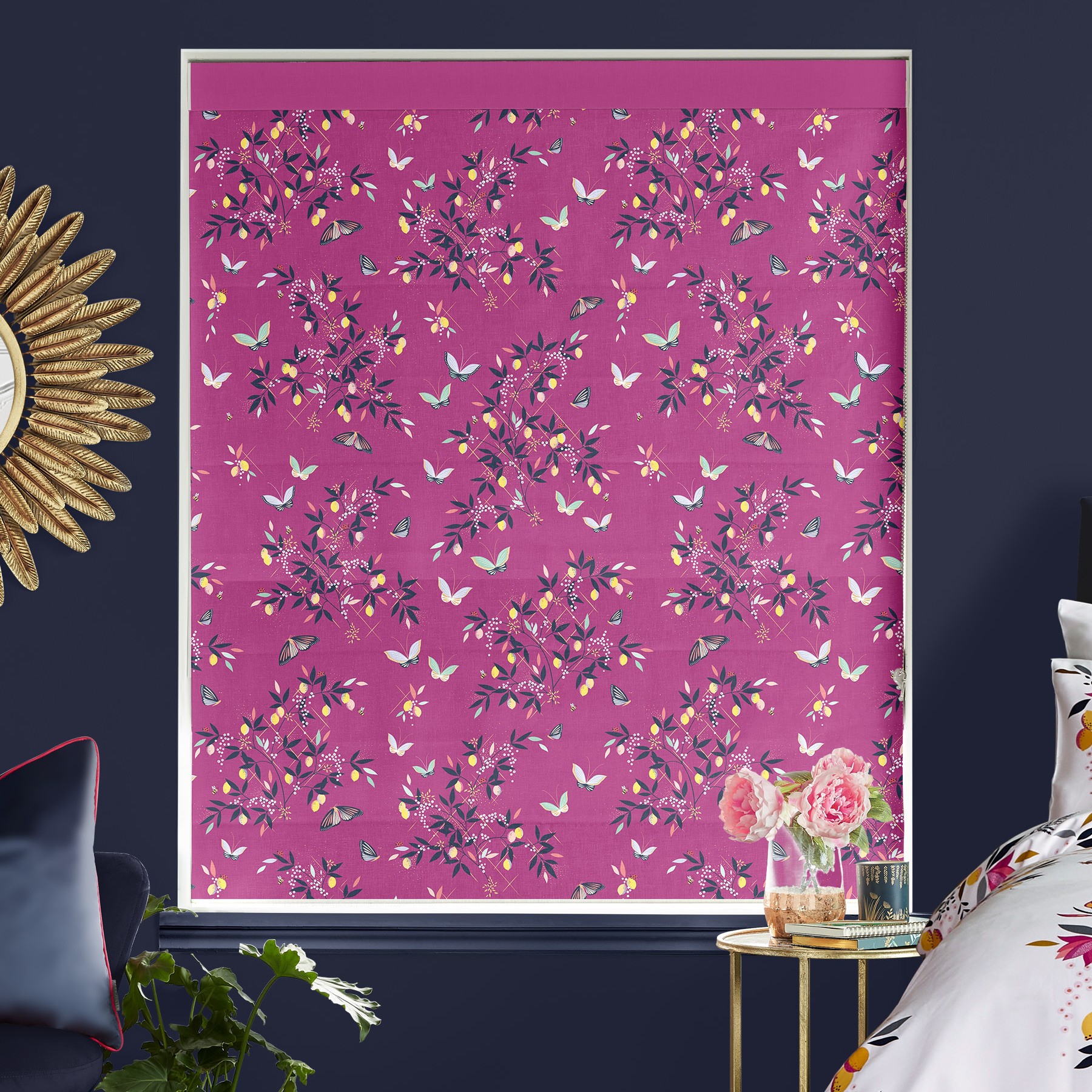 Sara Miller Butterflies & Trellis Purple Roman Blind