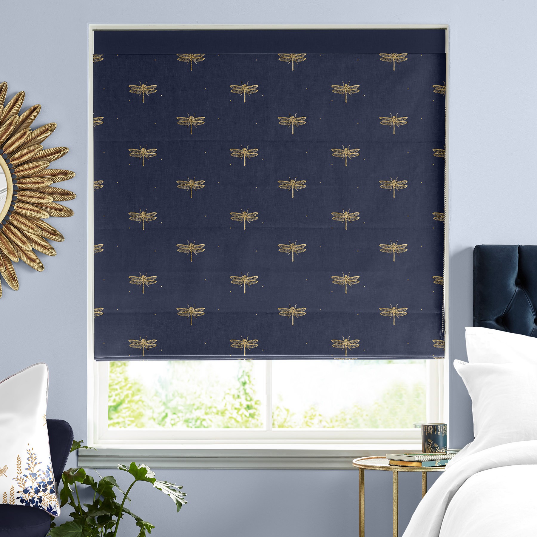 Sara Miller Dragonfly Navy Roman Blind