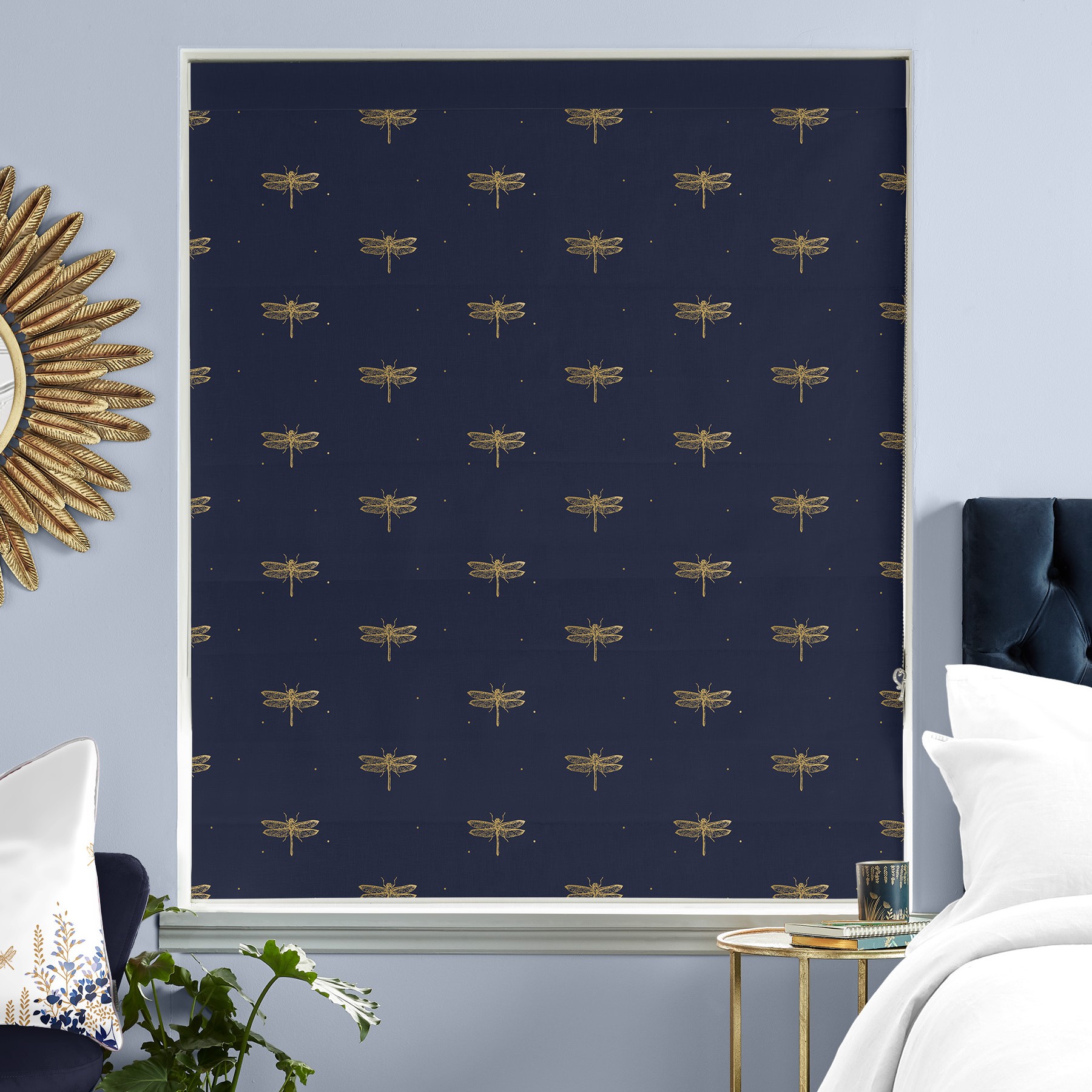 Sara Miller Dragonfly Navy Roman Blind