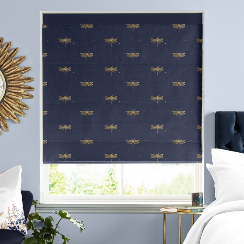 Sara Miller Dragonfly Navy Roman Blind