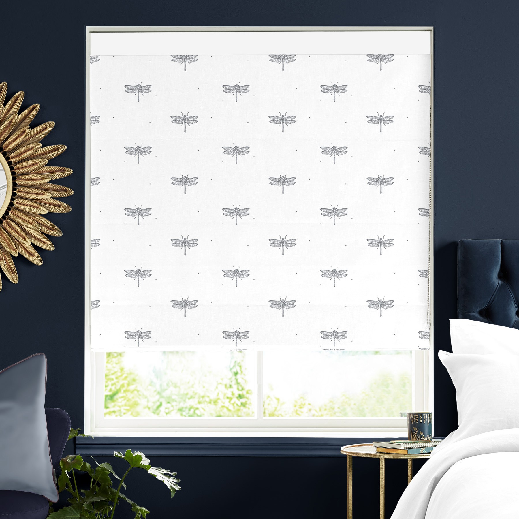 Sara Miller Dragonfly White Roman Blind