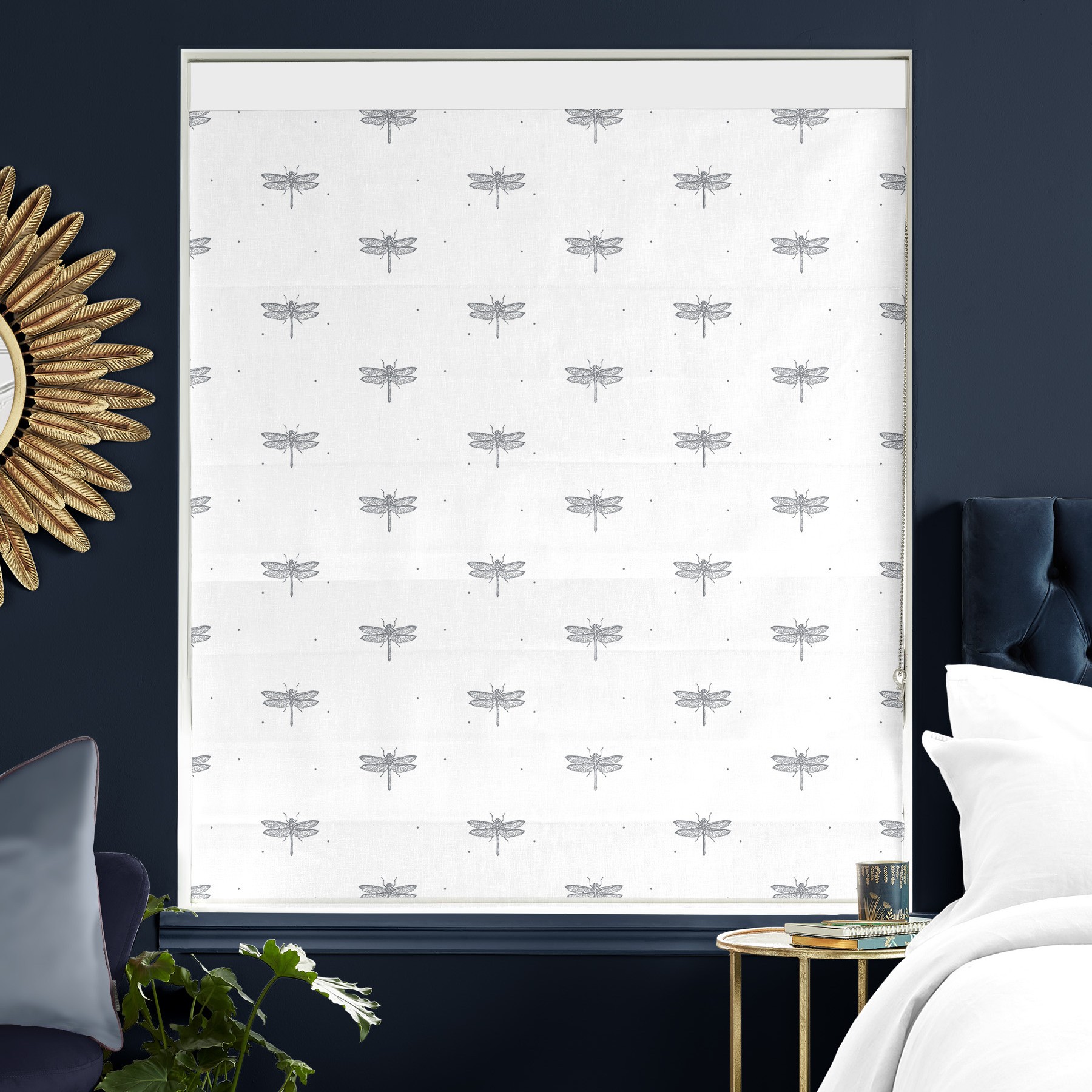Sara Miller Dragonfly White Roman Blind