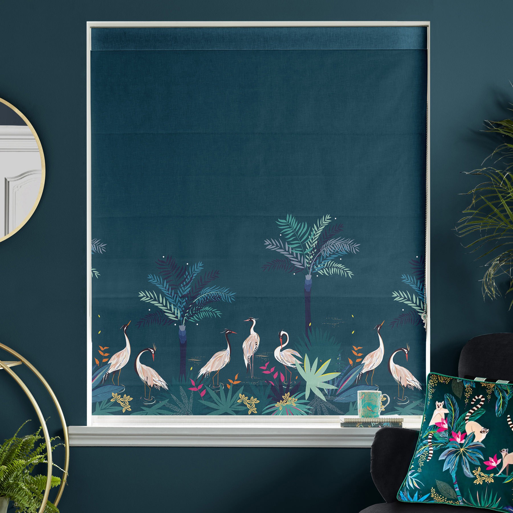 Sara Miller Heron Border Teal Roman Blind