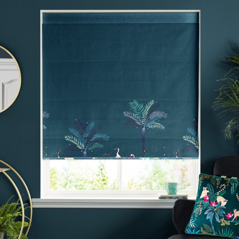 Sara Miller Heron Border Teal Roman Blind