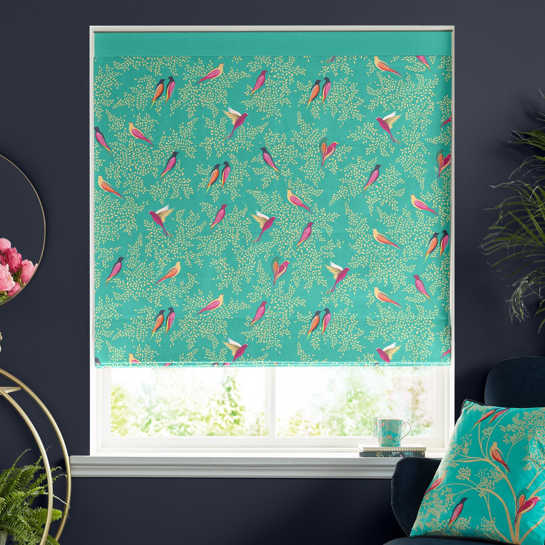 Sara Miller Green Birds Roman Blind