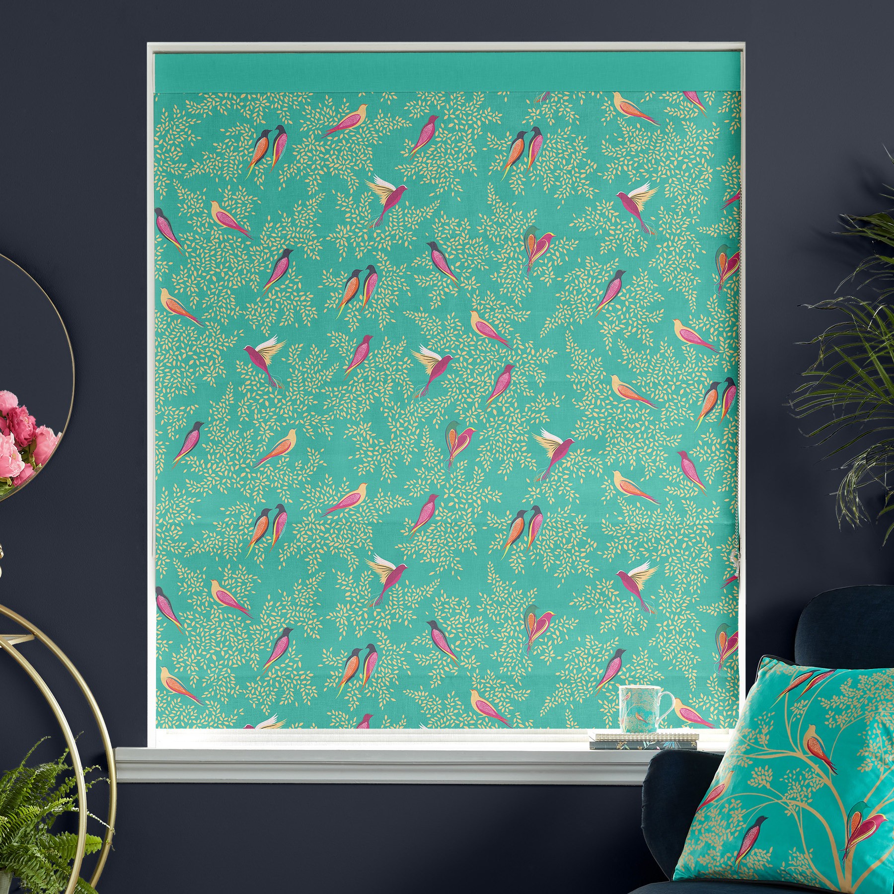 Sara Miller Green Birds Roman Blind