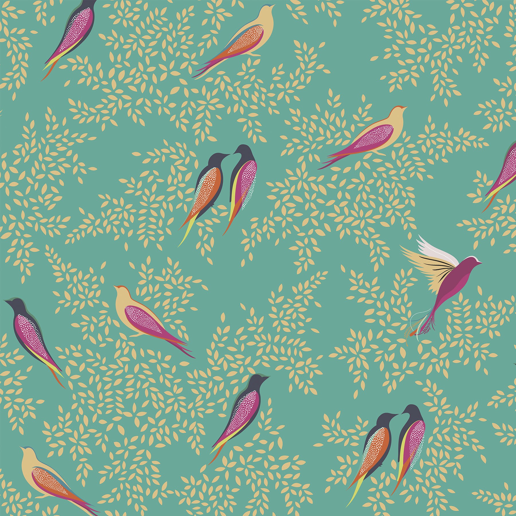 Sara Miller Green Birds Roman Blind