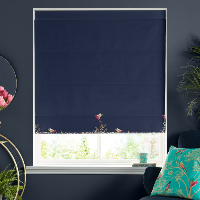 Sara Miller Hummingbird Border Deep Navy Roman Blind