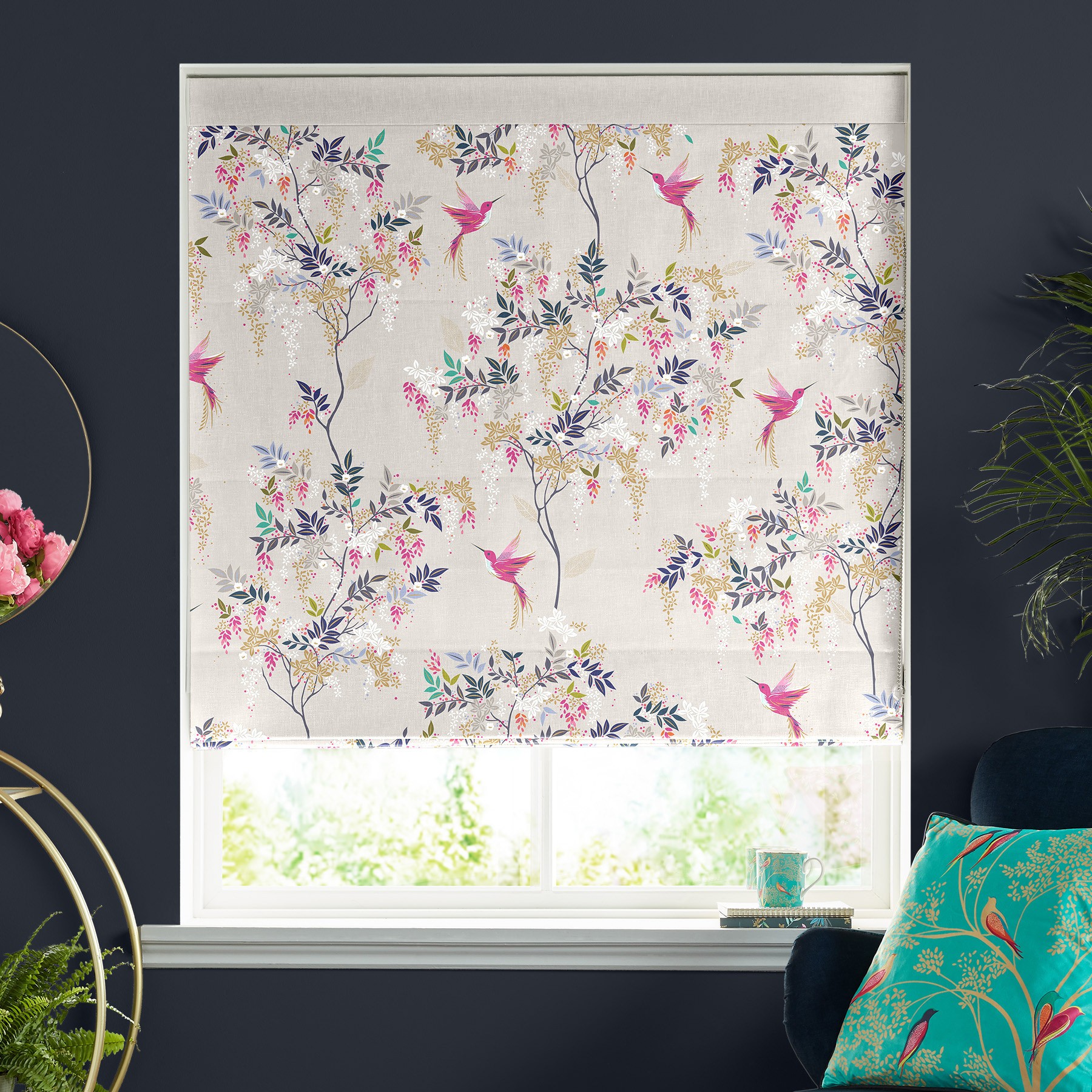 Sara Miller Hummingbird Oyster Roman Blind