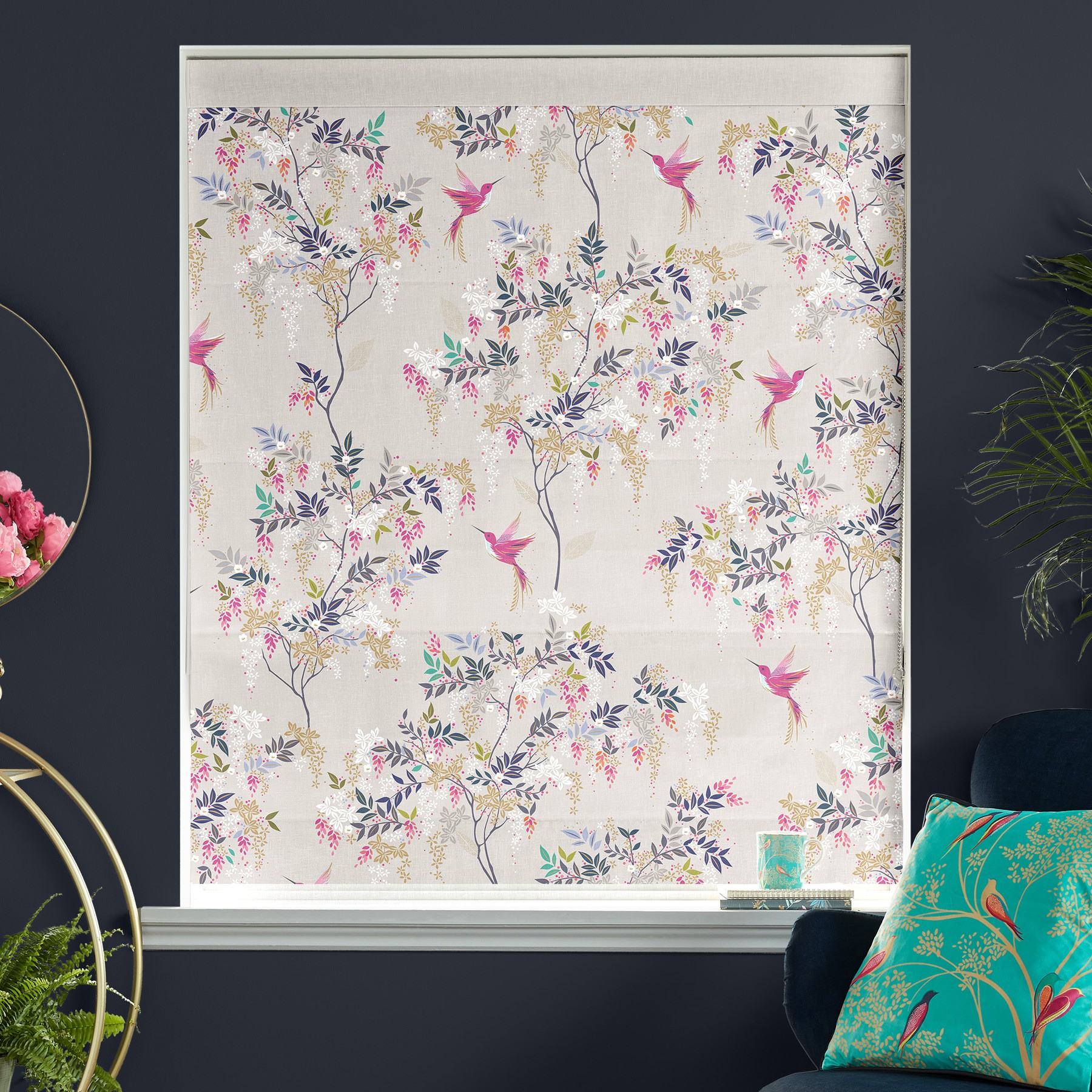Sara Miller Hummingbird Oyster Roman Blind