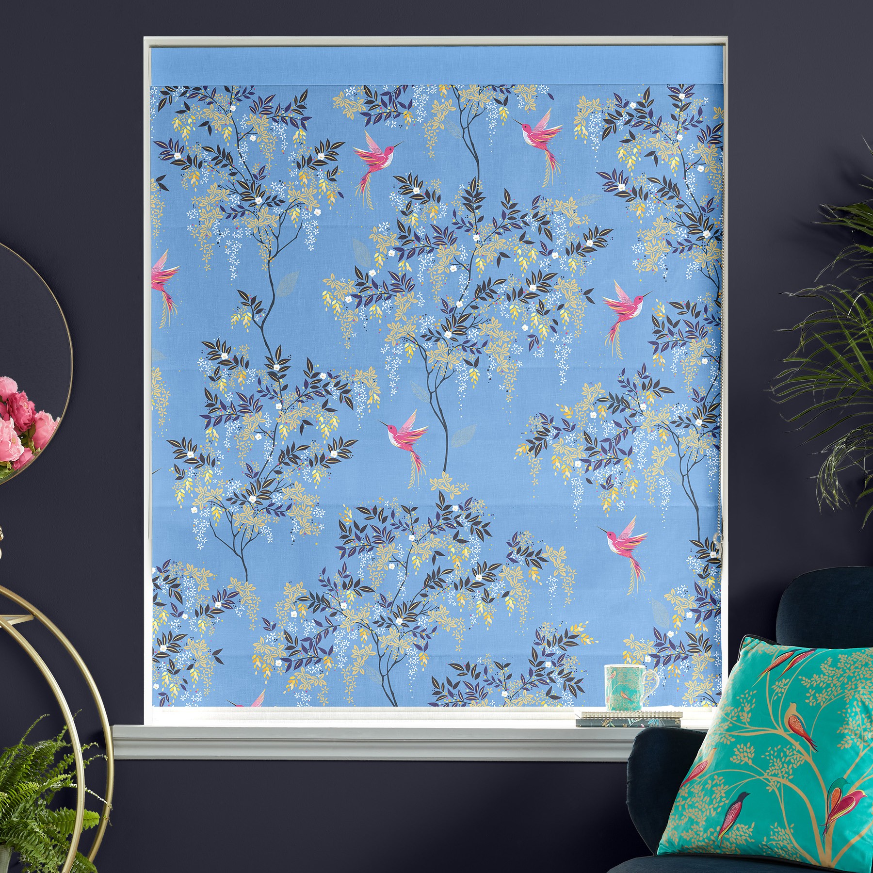 Sara Miller Hummingbird Cornflower Blue Roman Blind