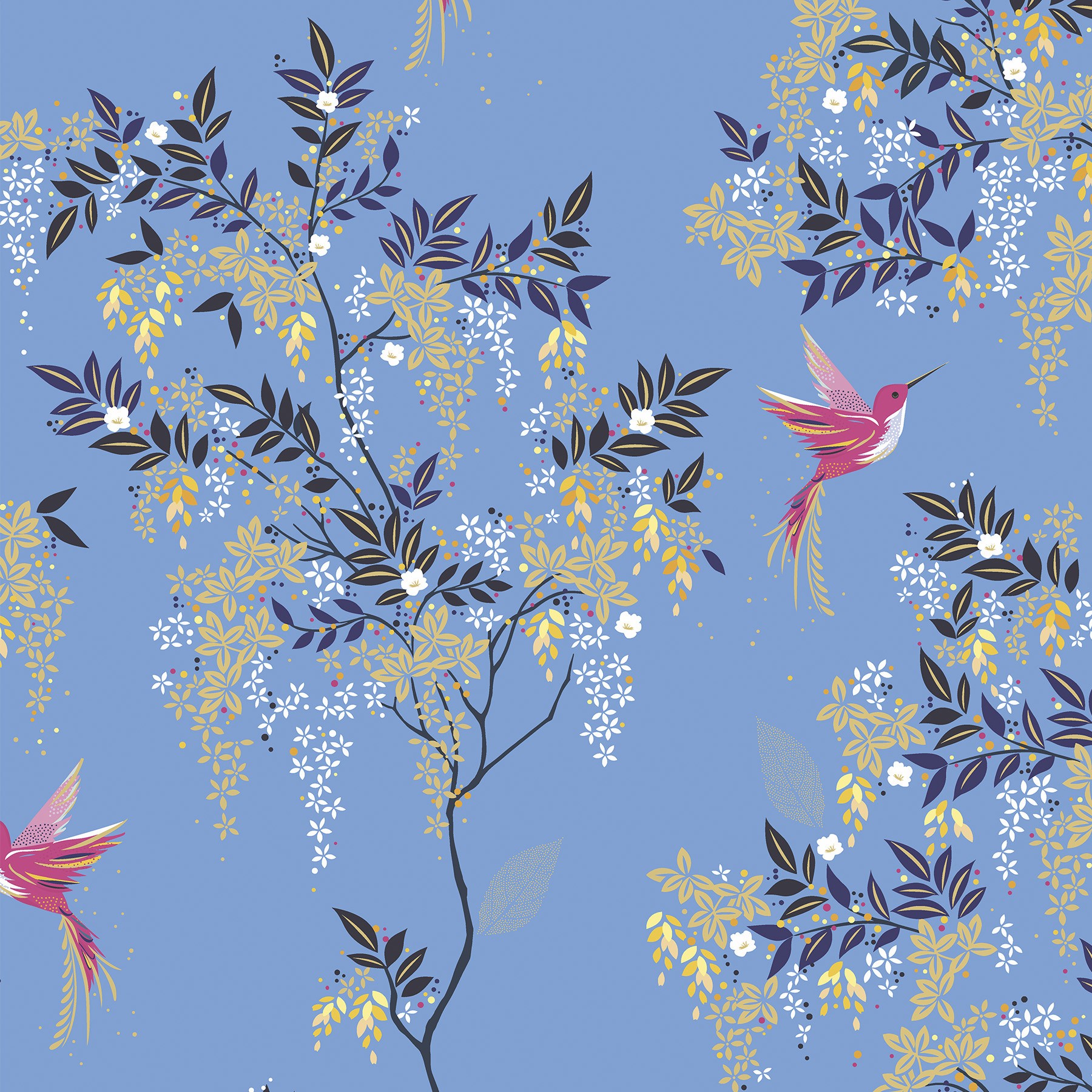 Sara Miller Hummingbird Cornflower Blue Roman Blind
