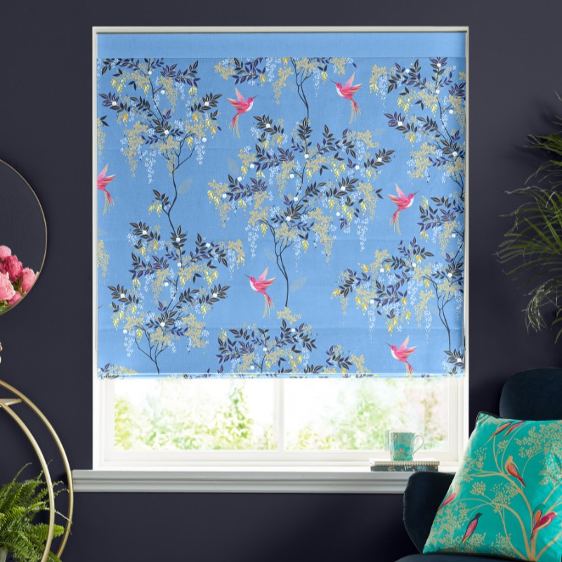 Sara Miller Hummingbird Cornflower Blue Roman Blind