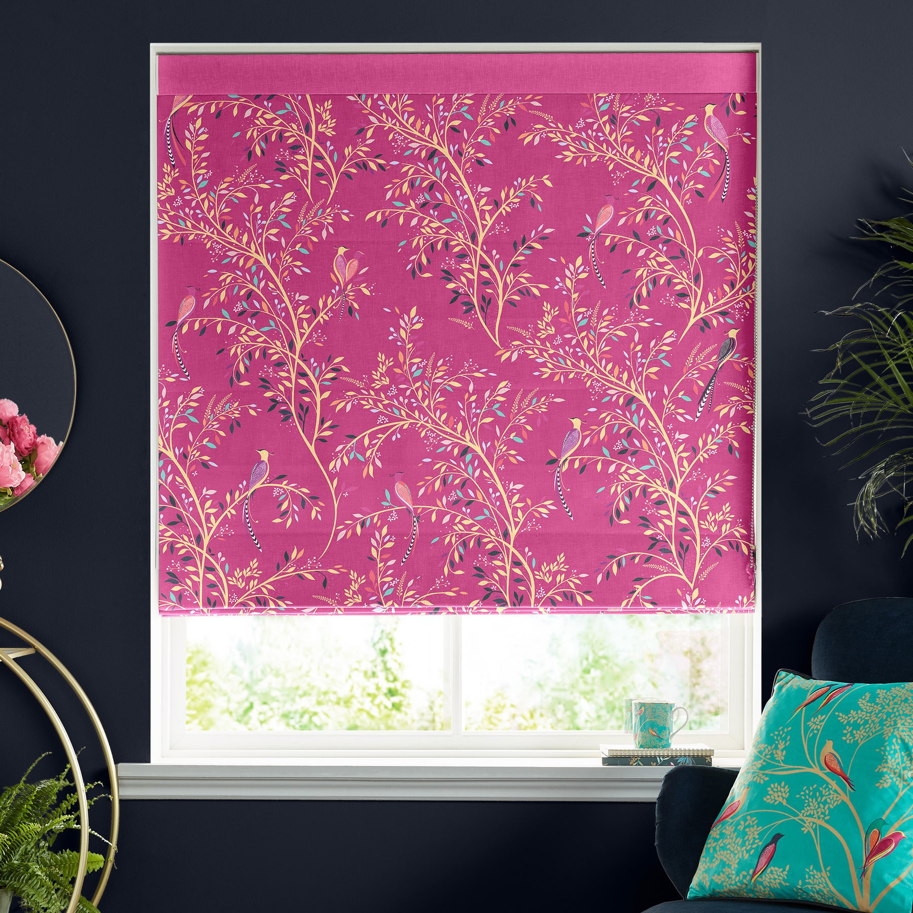 Sara Miller Birds of Paradise  Fuchsia Roman Blind