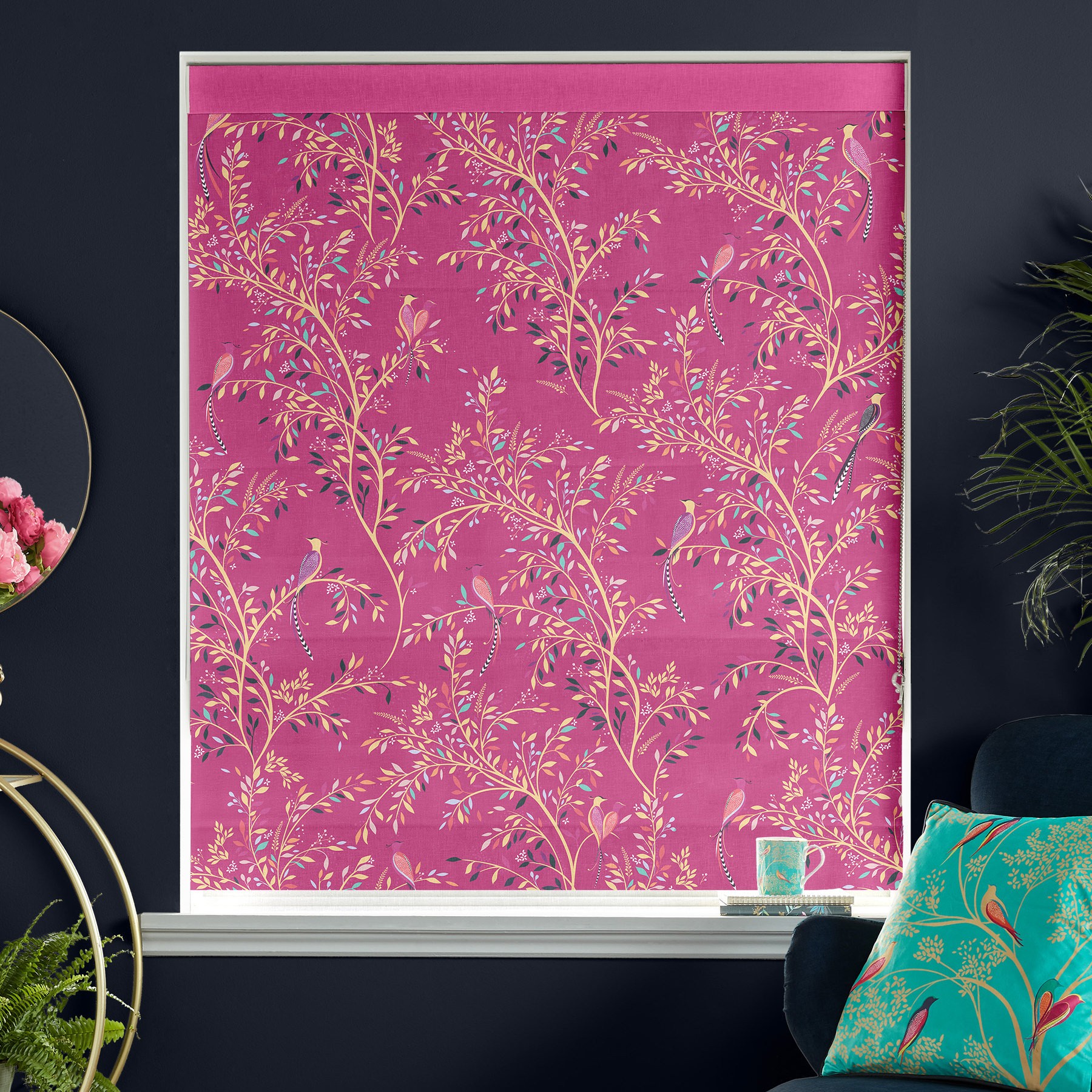 Sara Miller Birds of Paradise  Fuchsia Roman Blind