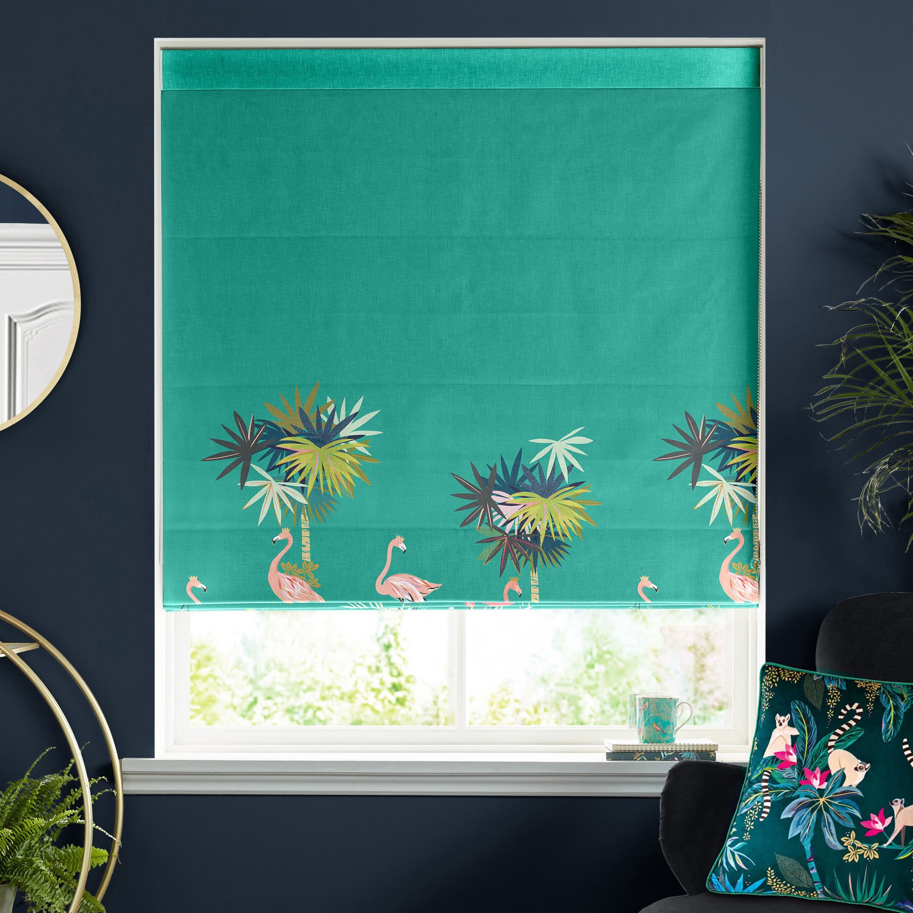 Sara Miller Flamingo Border Green Roman Blind