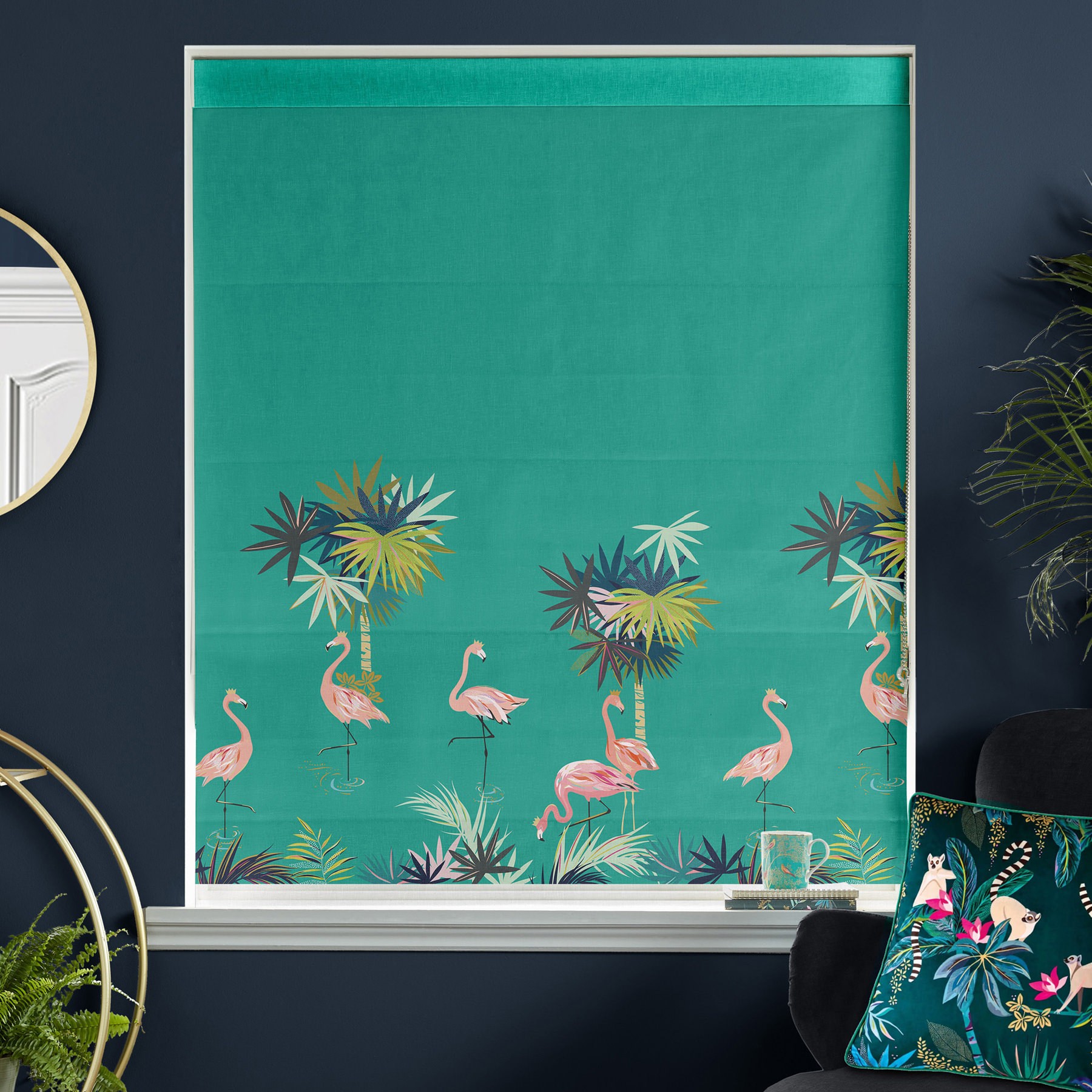 Sara Miller Flamingo Border Green Roman Blind