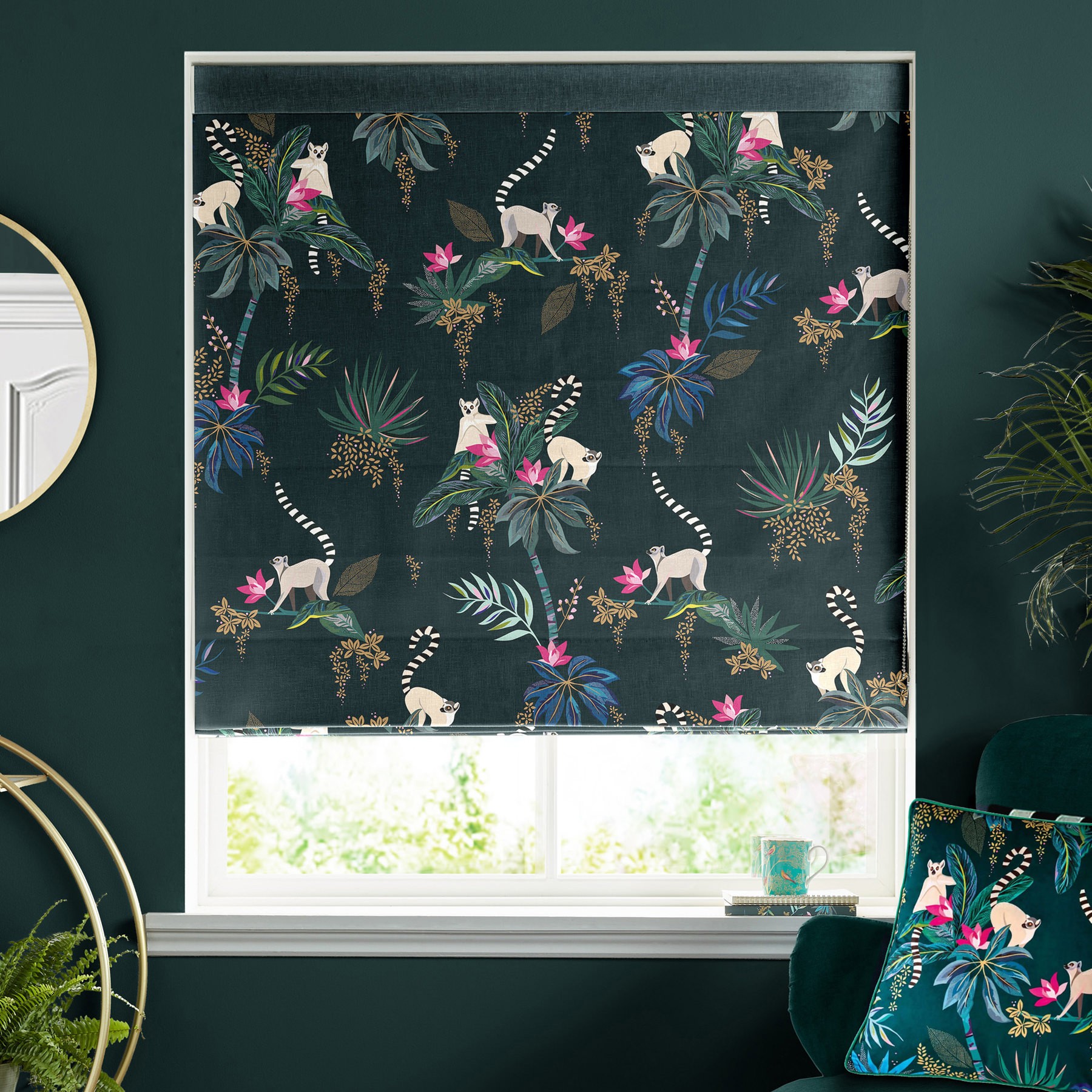 Sara Miller Lemur Forest Green Roman Blind