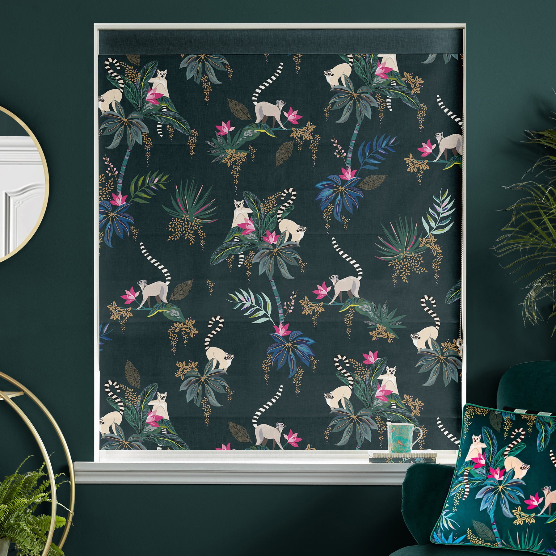 Sara Miller Lemur Forest Green Roman Blind