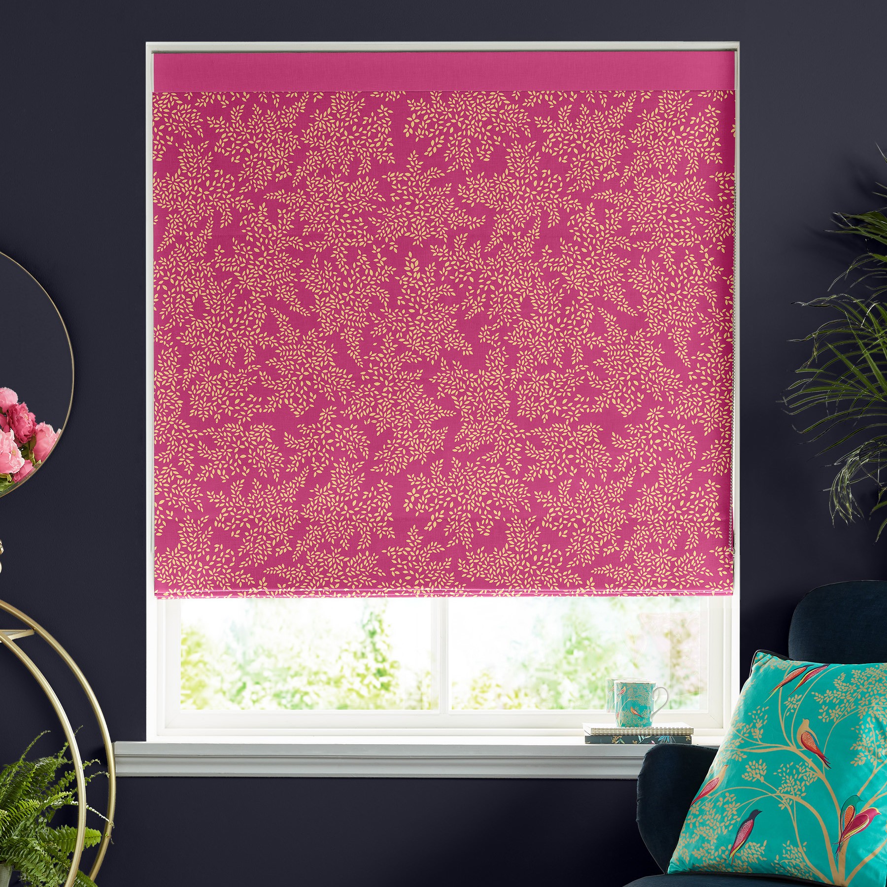 Sara Miller Little Leaves Fuchsia Roman Blind