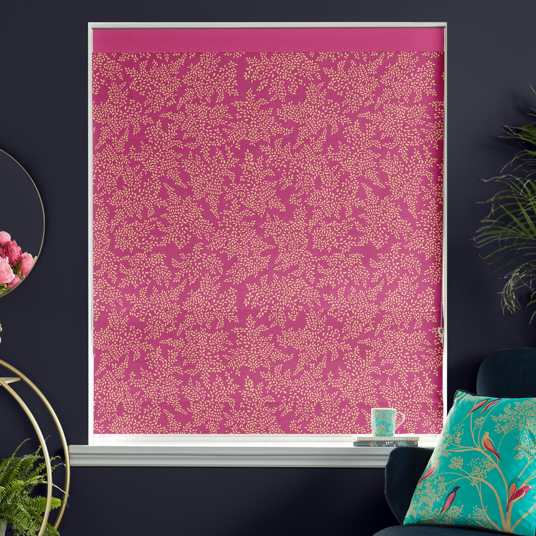 Sara Miller Little Leaves Fuchsia Roman Blind