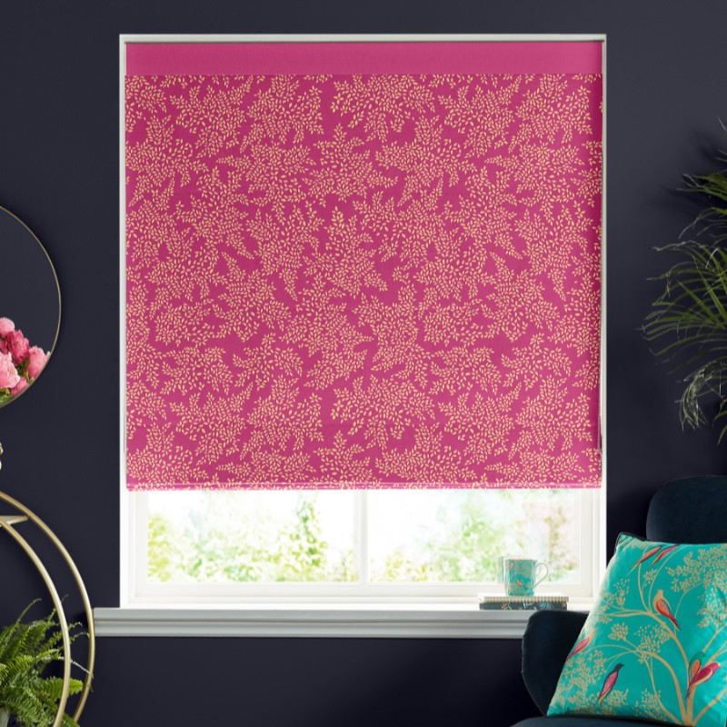 Sara Miller Little Leaves Fuchsia Roman Blind