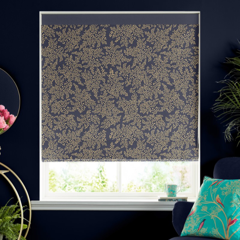 Sara Miller Little Leaves Smokey Blue Roman Blind