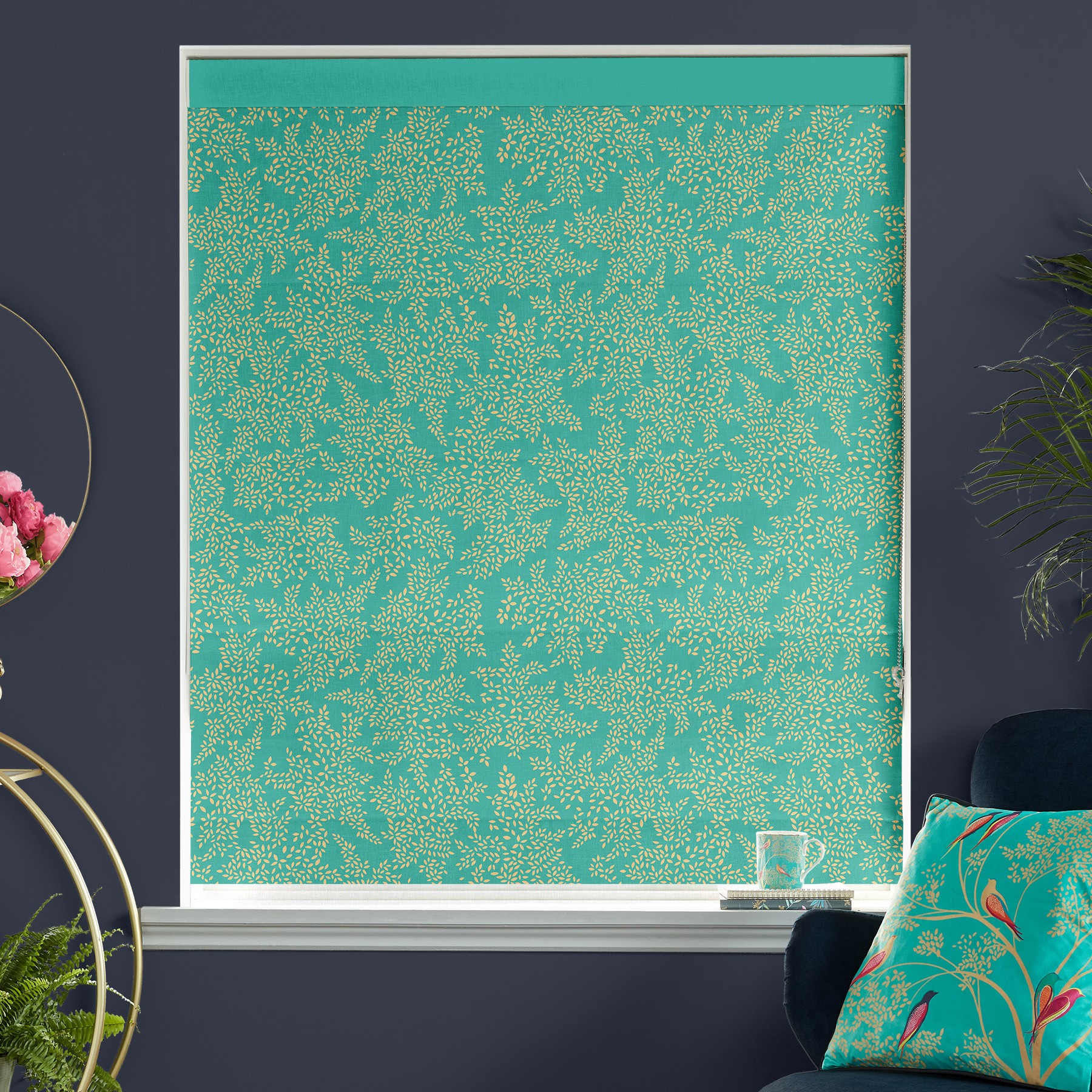 Sara Miller Little Leaves Green Roman Blind