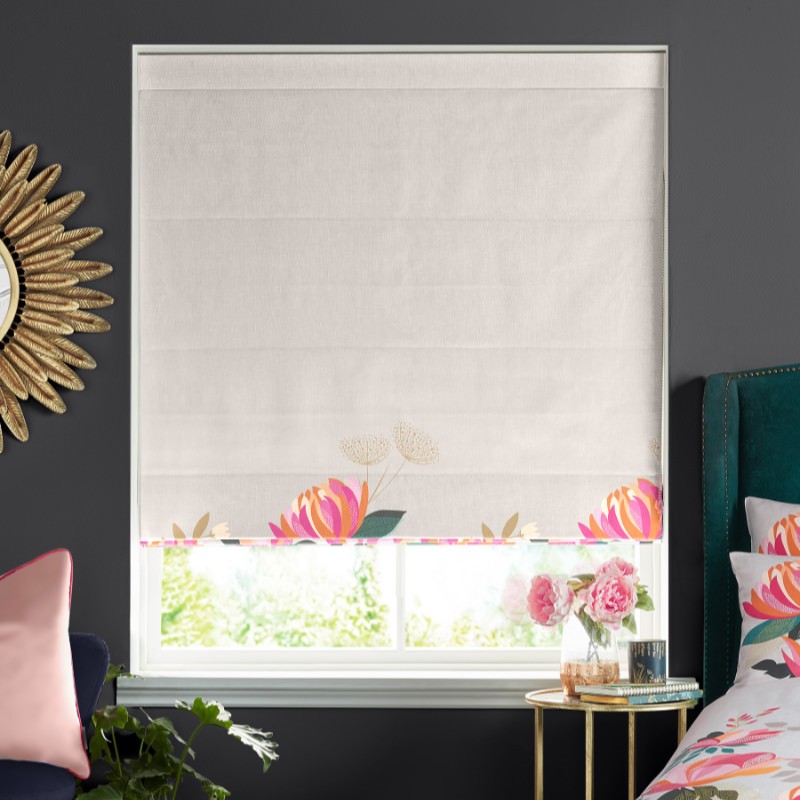 Sara Miller Peony Border Pale Grey Roman Blind
