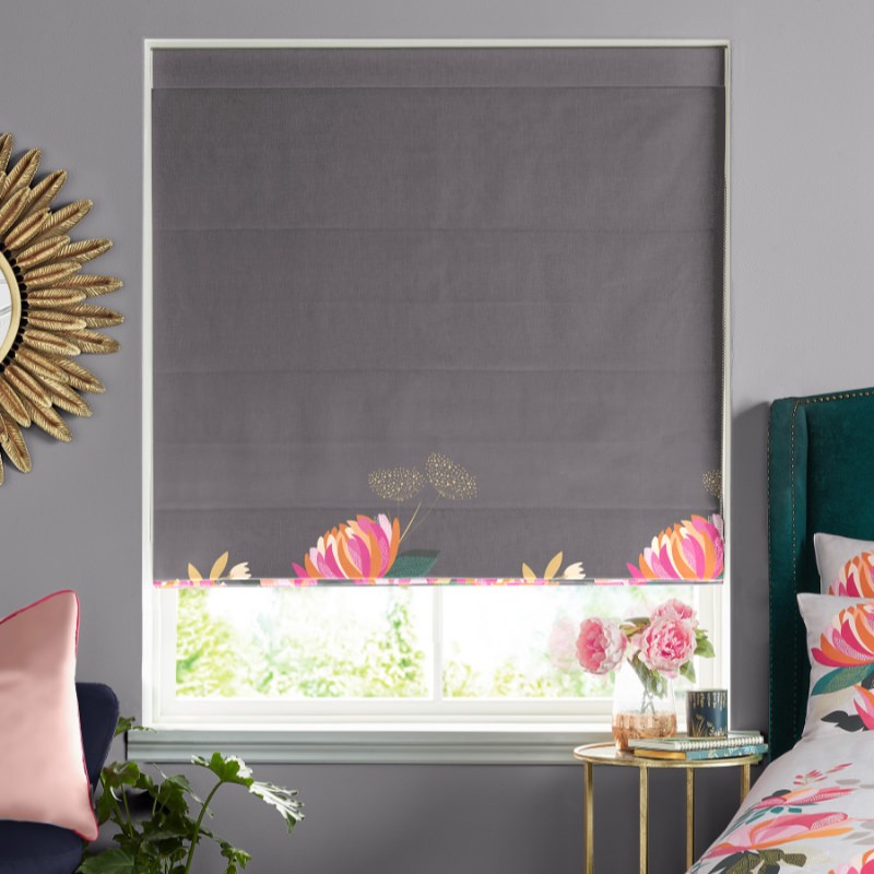 Sara Miller Peony Border Dark Grey Roman Blind