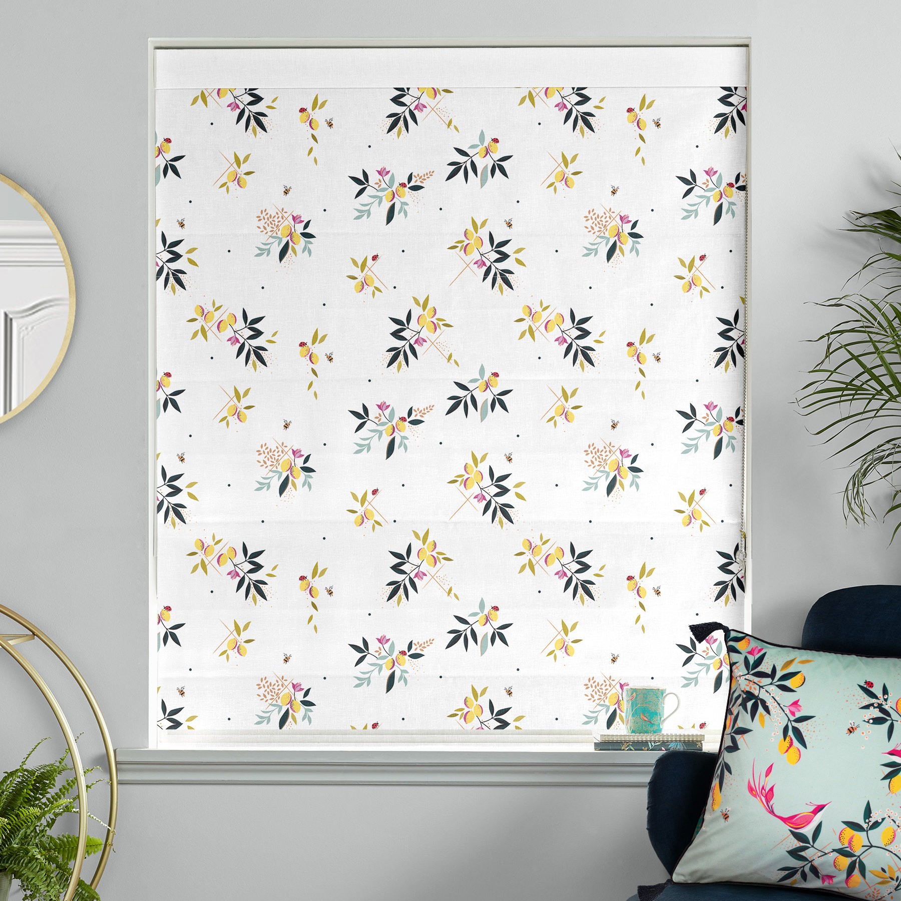 Sara Miller Lemon Cluster White Roman Blind
